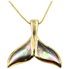 Robert Wyland Whale Tail Necklace with Mother-of-Pearl 14 Karat Yellow Gold