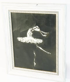 Ballerina Silhouette Oil Painting, Framed, 1970s, Signed, 13.5x10.5"