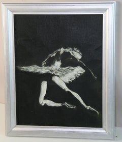 Ballerina Silhouette Oil Painting, Framed, 1970s, Signed, 17.75x10.75"