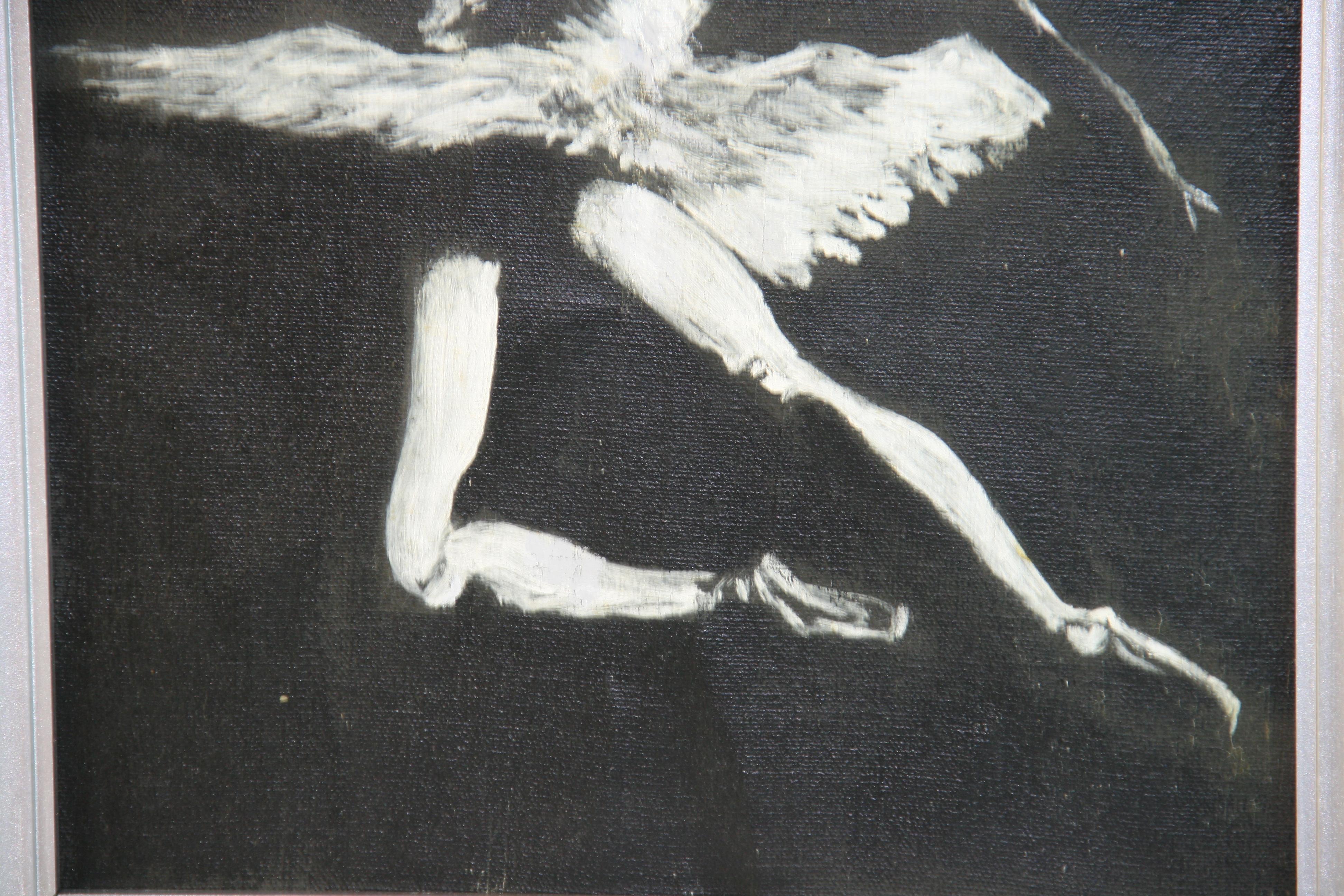 6030 Silhouette di una ballerina dipinta ad olio in bianco su sfondo nero
Firmato sul retro Robert The Yarmola
Incorniciato 
 Immagine 17,75x10,75
