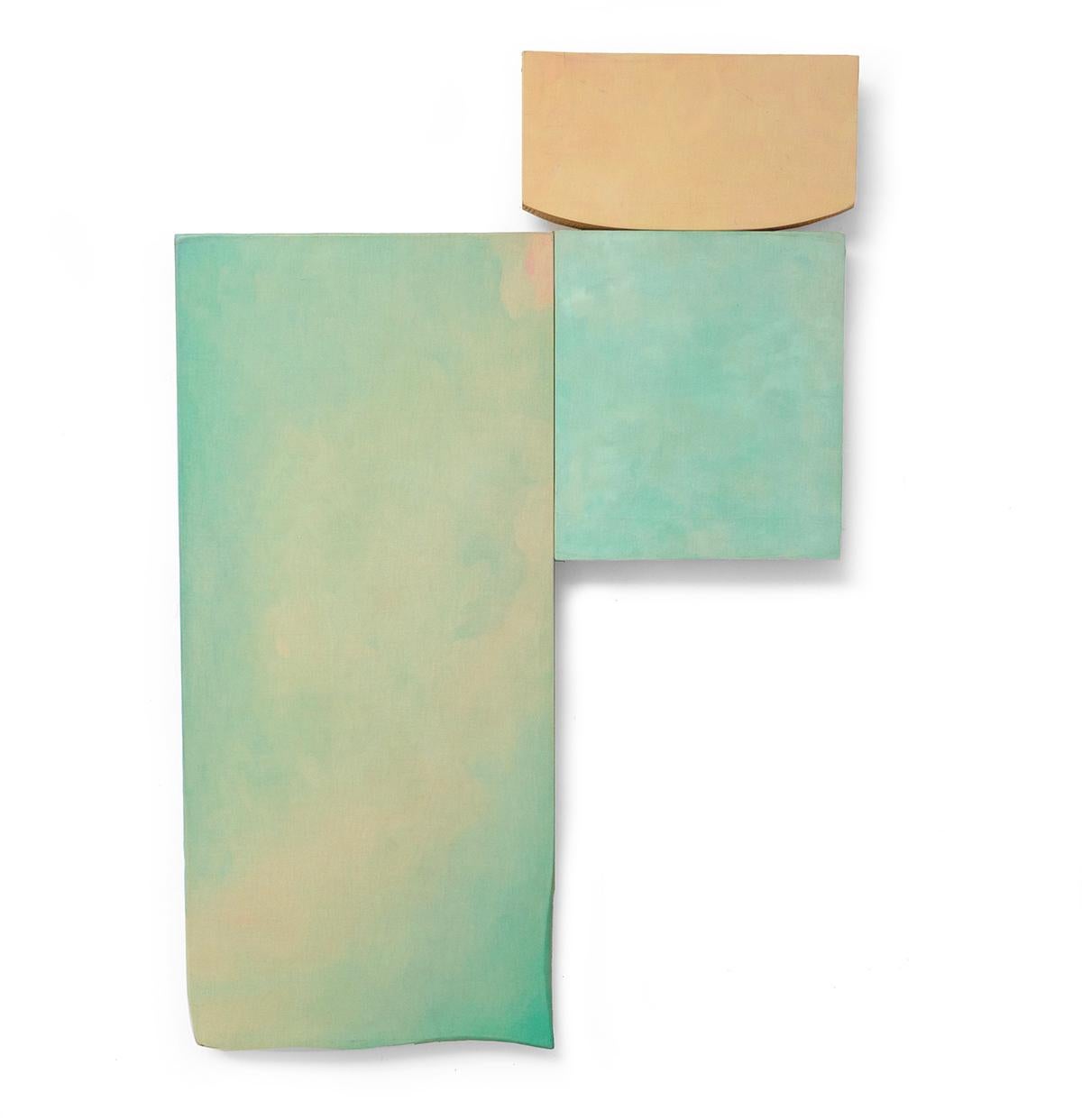 Luminous, sea green, multi-panel painting on carved wood