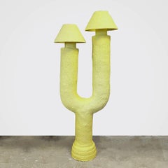 Robert Yellow Floor Lamp by Lea Mestres, Crepi Material, Modern Design