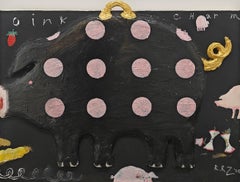 "Oink Charm" Robert Zakanitch, Muster und Dekoration, rosa und schwarzes Schwein