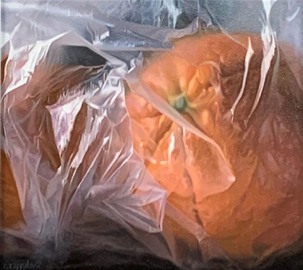 Robert Zappalorti Still-Life Painting - Orange Under Wraps