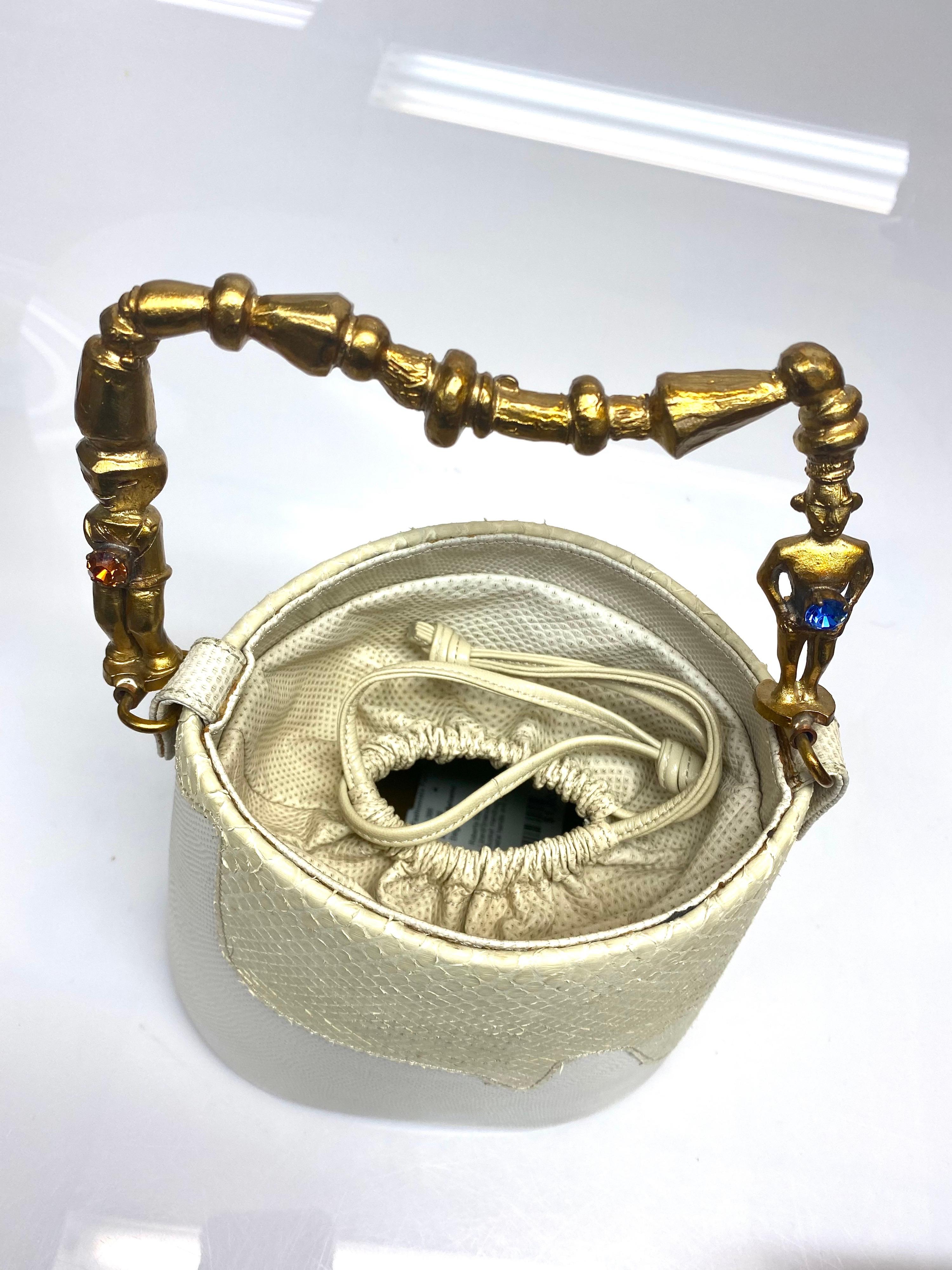 Roberta Balsamo Beige Lizard Snakeskin Bucket Handbag For Sale 5