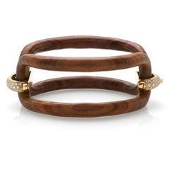 Roberta Collection Bangle in 18 kt Yellow Gold, Wood, and White Diamonds