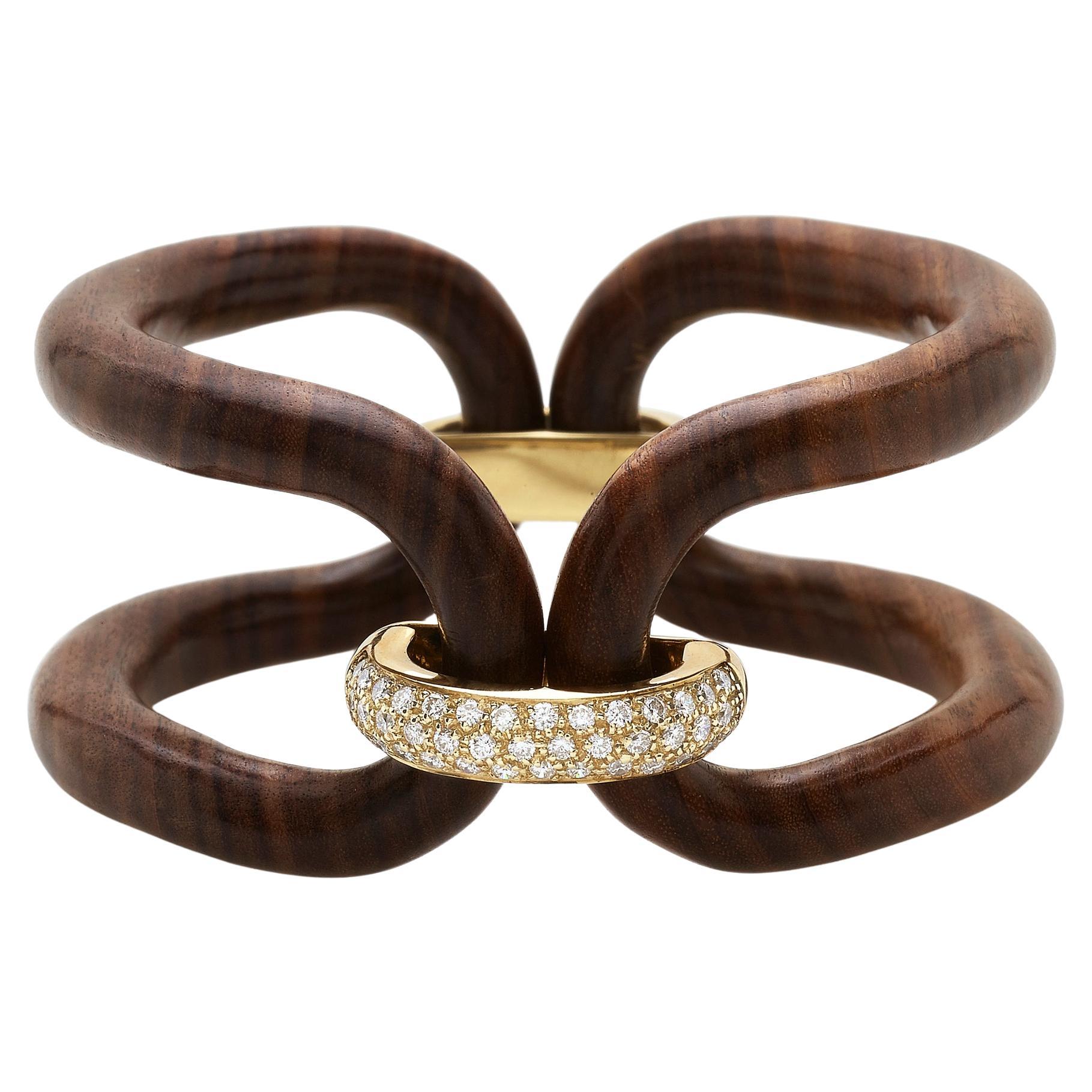 Bangle Collection'S in oro giallo 18 kt, palissandro e diamanti bianchi