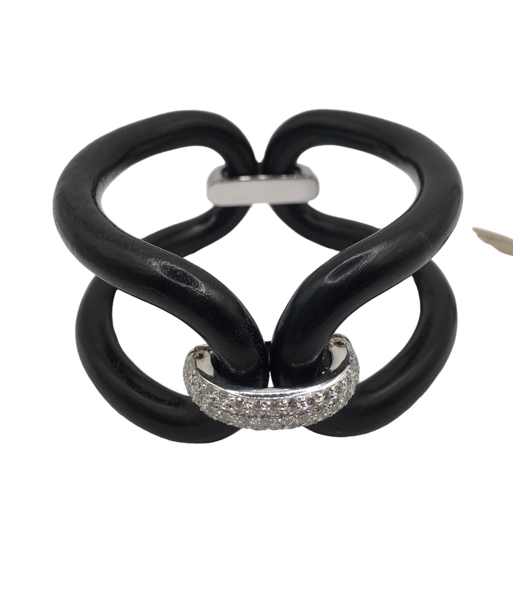 Brilliant Cut Roberta Collection Bangle 18 Karat Wood Ebony and White Gold and Diamonds For Sale