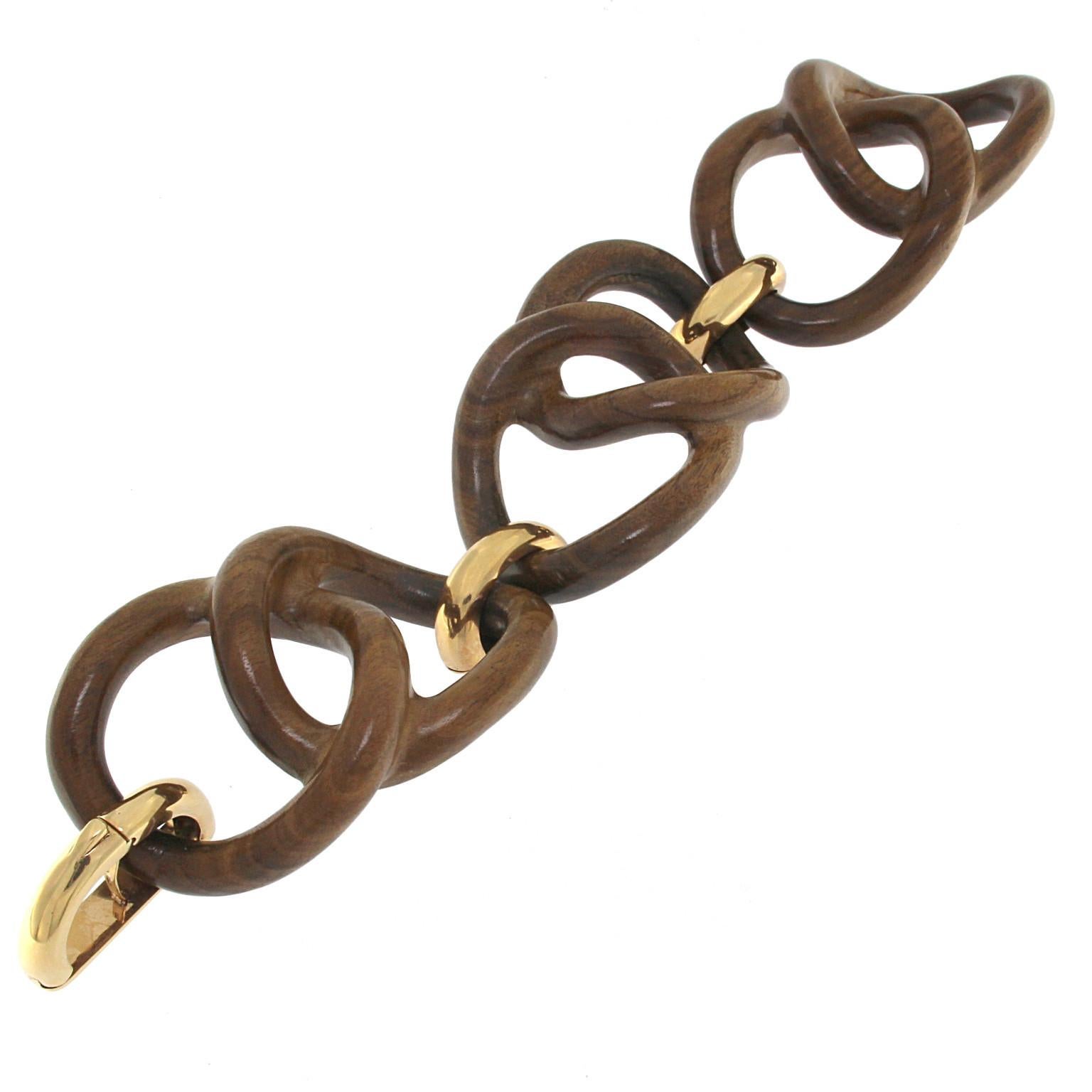 Bracelet jonc collection Roberta en or jaune 18 carats et bois de rose Neuf - En vente à Milano, Lombardia
