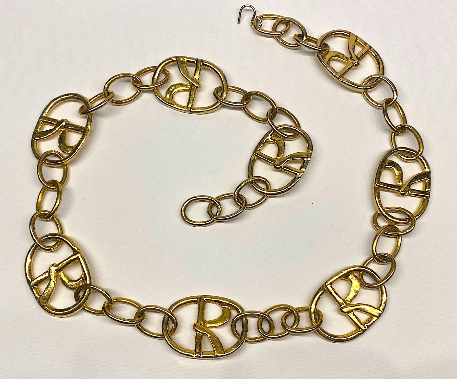 Brown Roberta di Camerino 1960s / 1970s Wide Gold Logo Belt