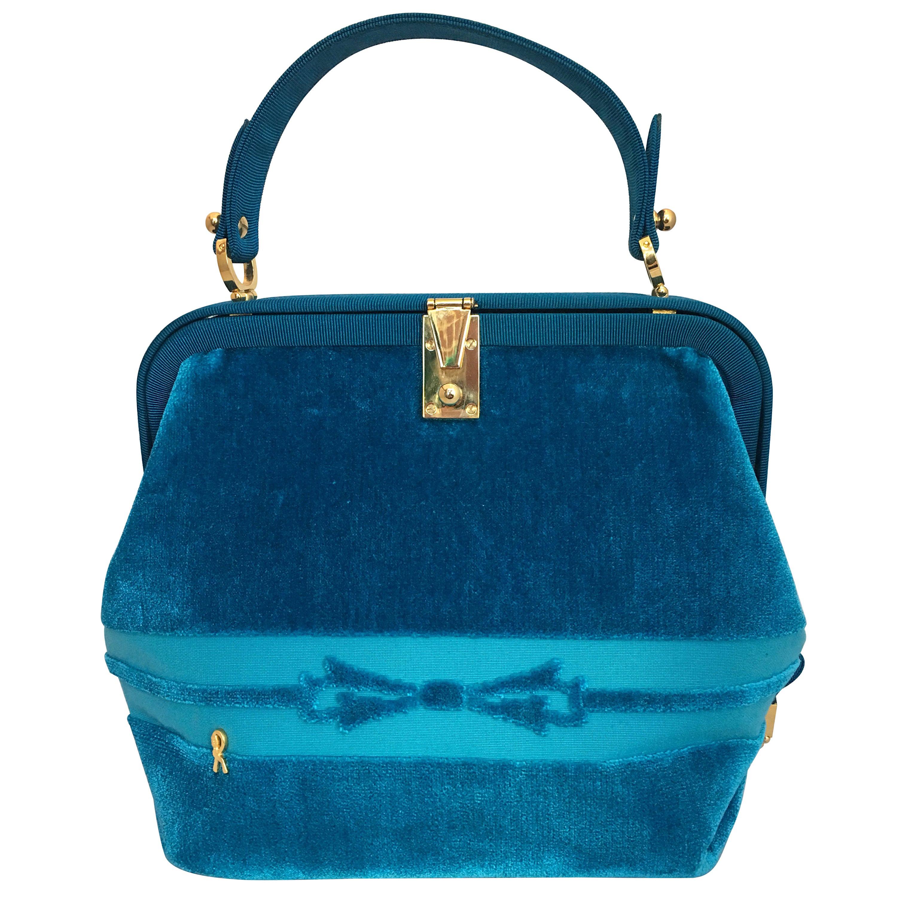  Roberta di Camerino 1990's Turquoise Velvet Handbag