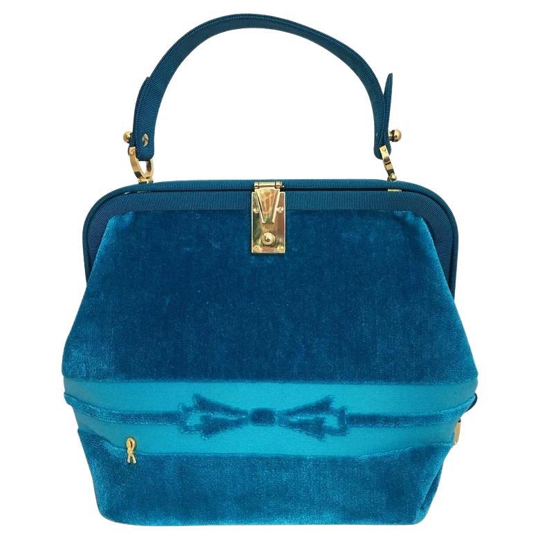 Roberta di Camerino 1990's Turquoise Velvet Handbag For Sale