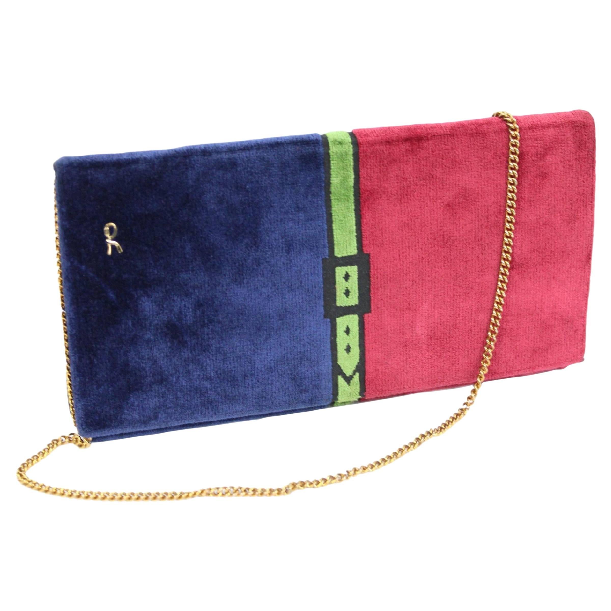 Roberta di Camerino Bag Evening Velvet Vintage Red Blue For Sale