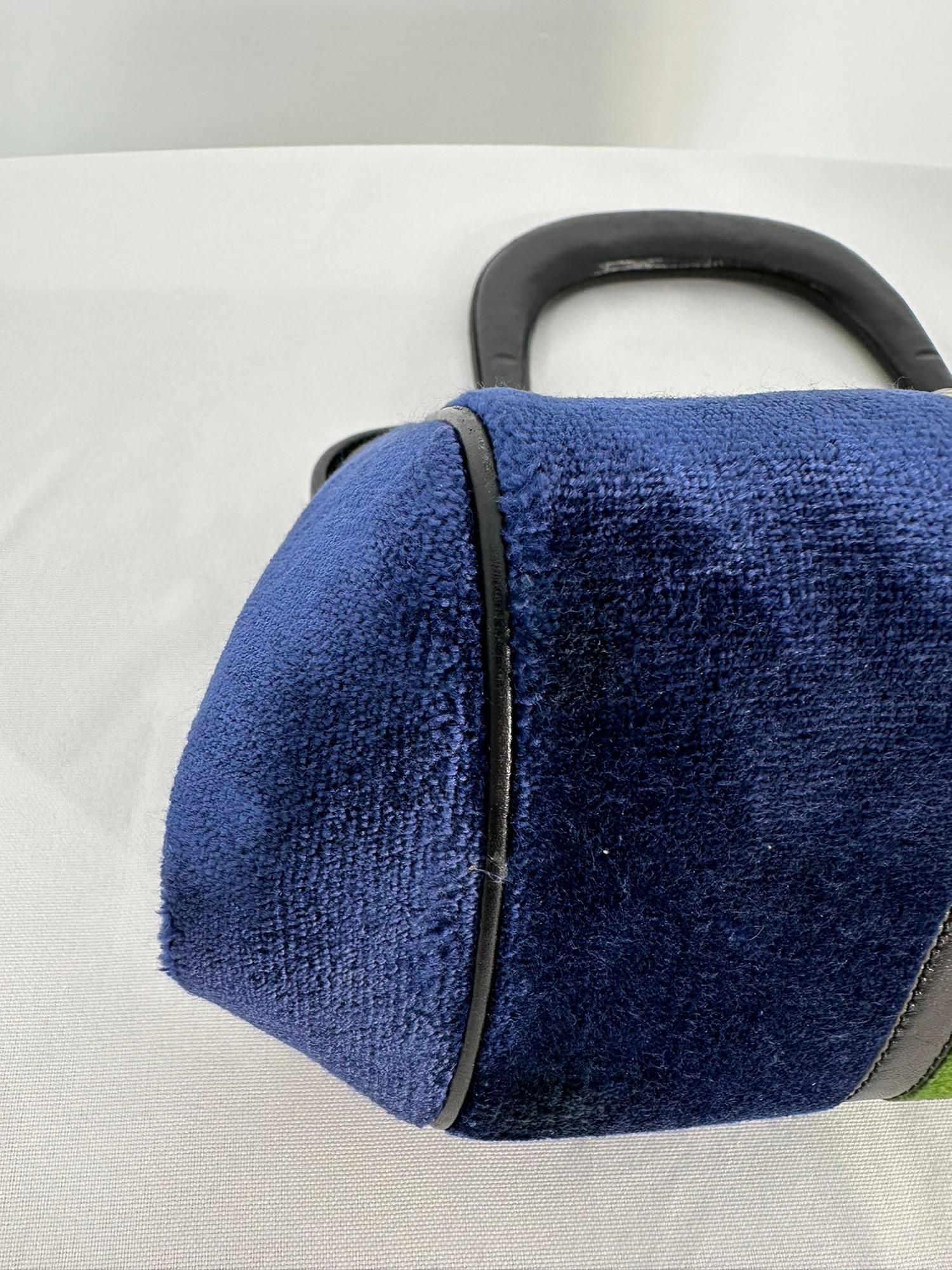 Roberta di Camerino Bagonghi Bag Navy /Green Velvet Frame Bag With Gold Hardware 5