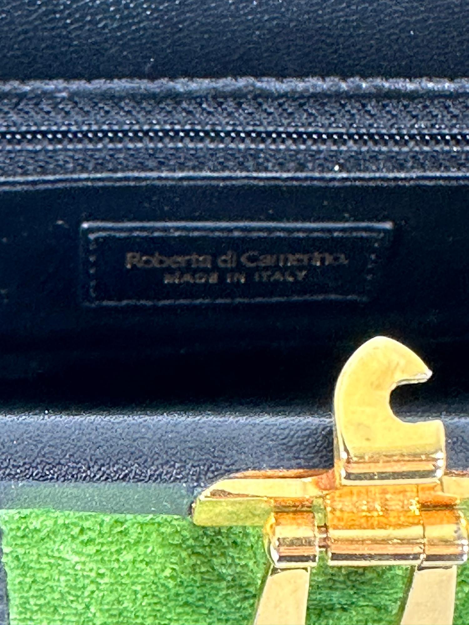 Roberta di Camerino Bagonghi Bag Navy /Green Velvet Frame Bag With Gold Hardware 9
