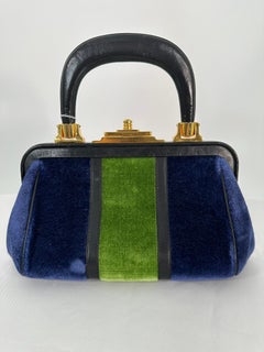 Roberta di Camerino Bagonghi Bag Navy /Green Velvet Frame Bag With Gold Hardware