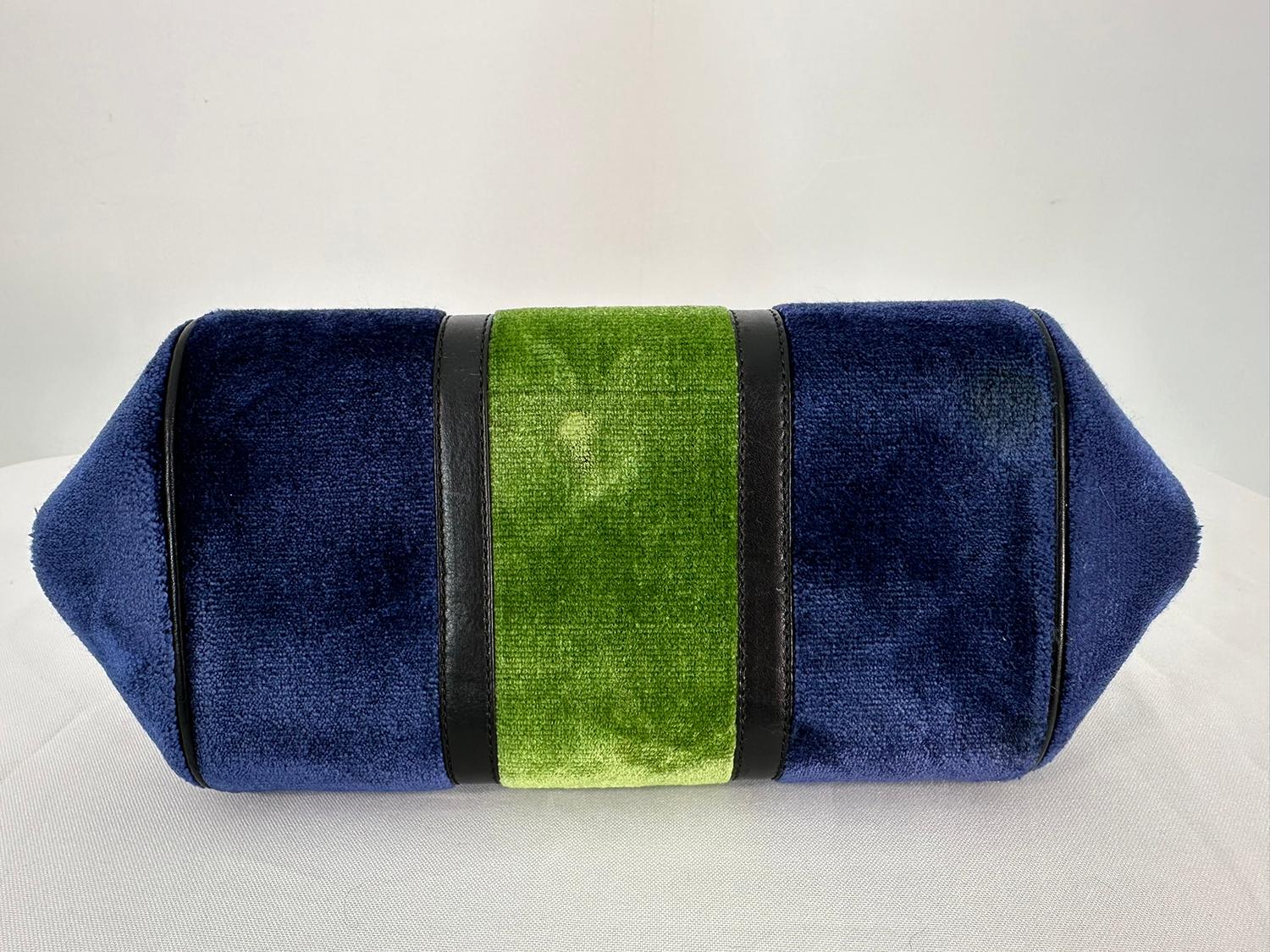 Women's or Men's Roberta di Camerino Bagonghi Bag Navy /Green Velvet Frame Bag With Gold Hardware
