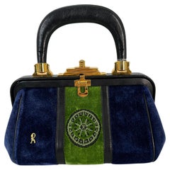 Roberta di Camerino Bagonghi Bag Navy /Green Velvet Frame Bag With Gold Hardware