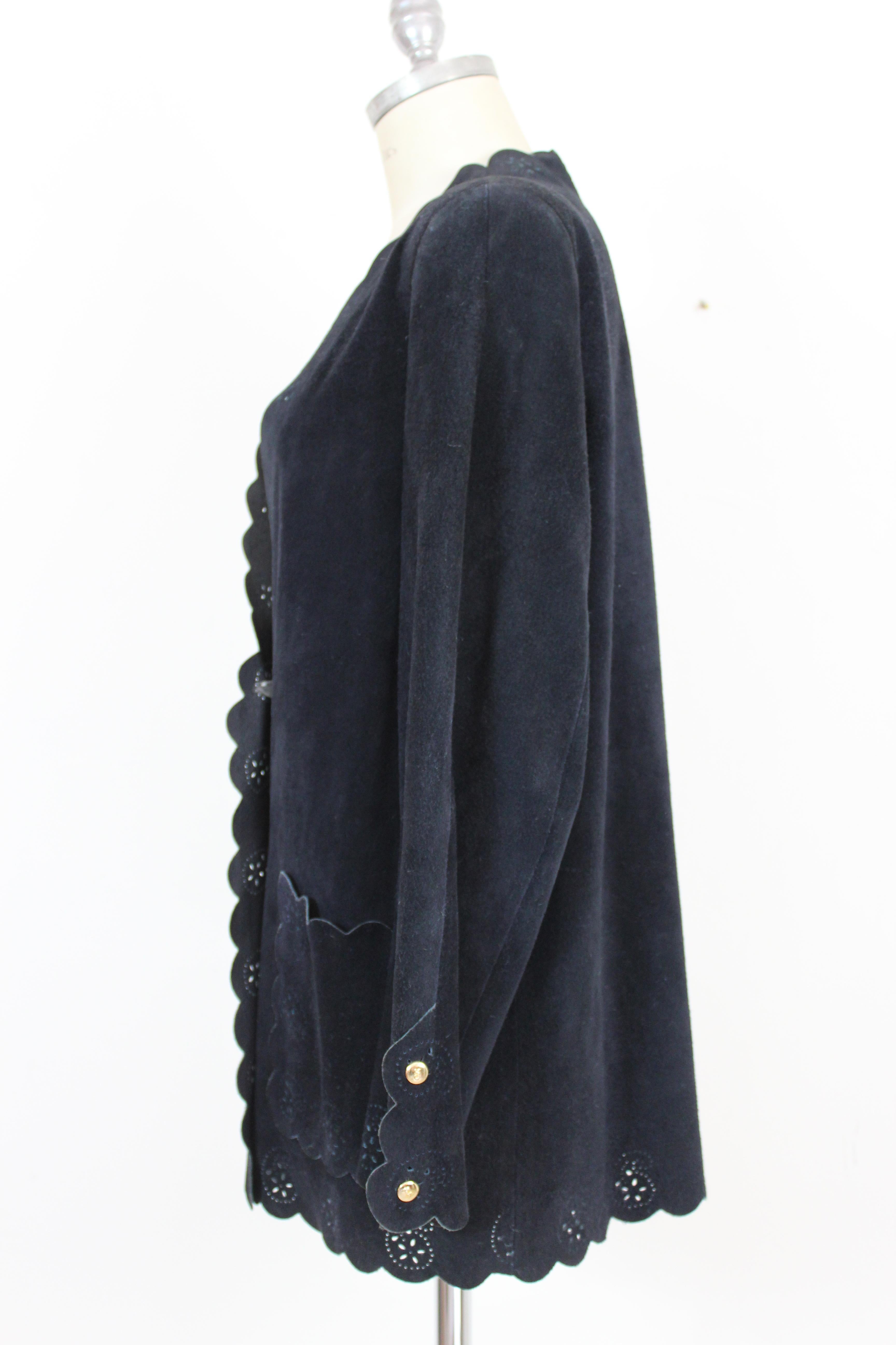 Black Roberta di Camerino Blu Leather Suede Jacket 1980s