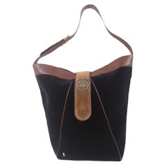 Roberta di Camerino blue velvet brown leather shoulder bag