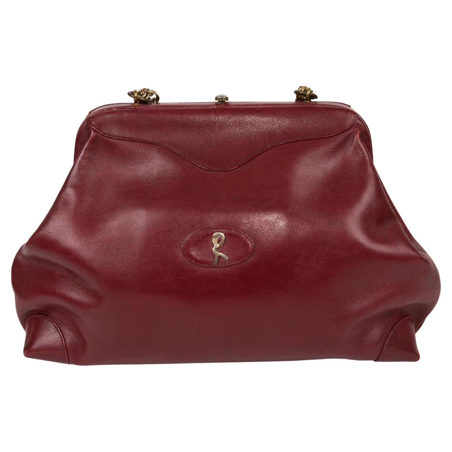 Roberta Di Camerino Bordeaux Leather Large Doctor Chain Bag For Sale