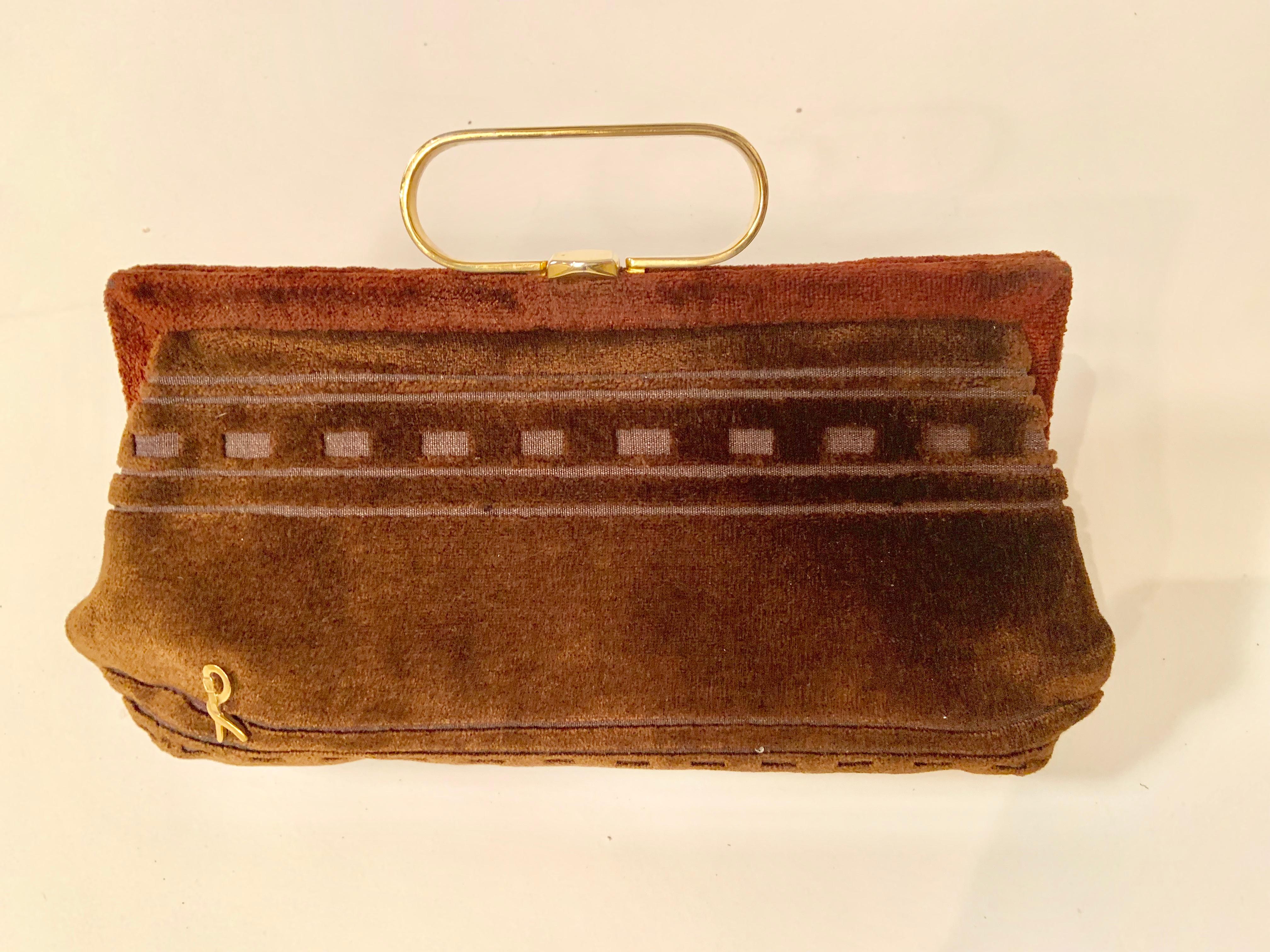 Roberta di Camerino Brown Velvet Clutch Shoulder Bag or Top Handle Bag 5