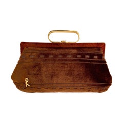Roberta di Camerino Brown Velvet Clutch Shoulder Bag or Top Handle Bag