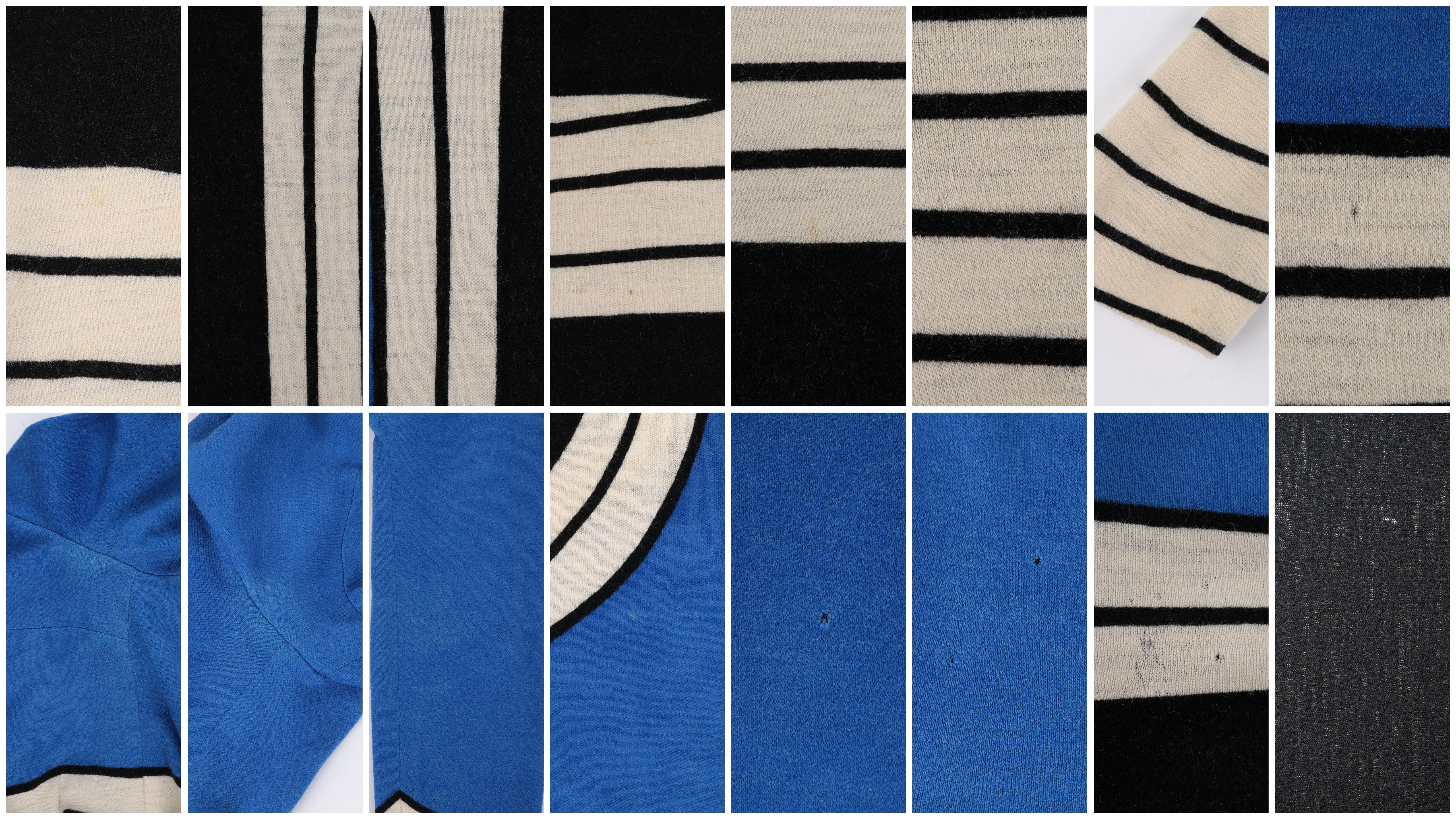 ROBERTA DI CAMERINO c.1960s Blue Black Stretch Knit Geometric Turtleneck Dress For Sale 1