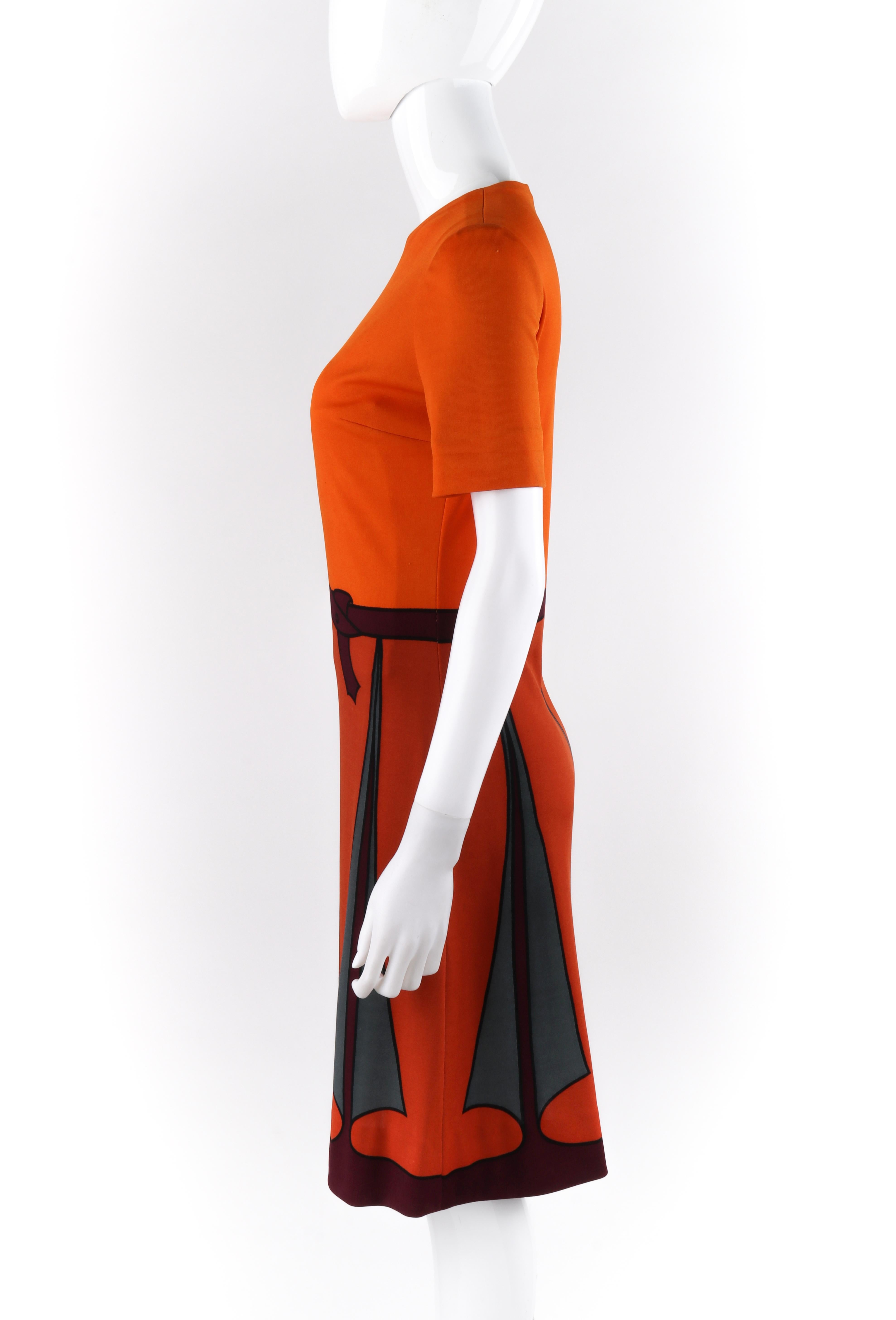 Red ROBERTA di CAMERINO c.1970’s Trompe L’oeil Short Sleeve Sheath Dress For Sale