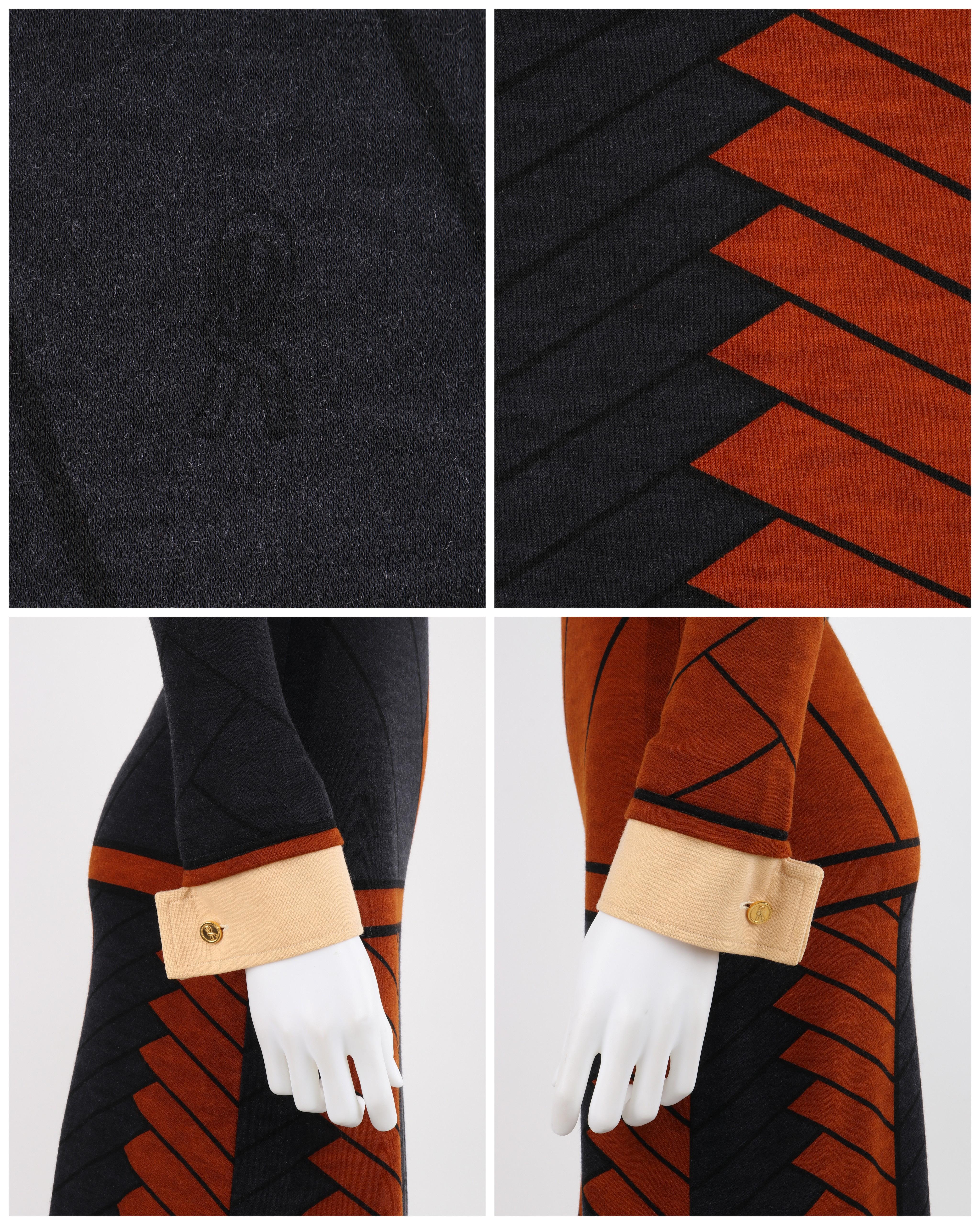 ROBERTA DI CAMERINO c.1970s Wool Pattern Collar Knee-Length Long Sleeve Dress For Sale 1