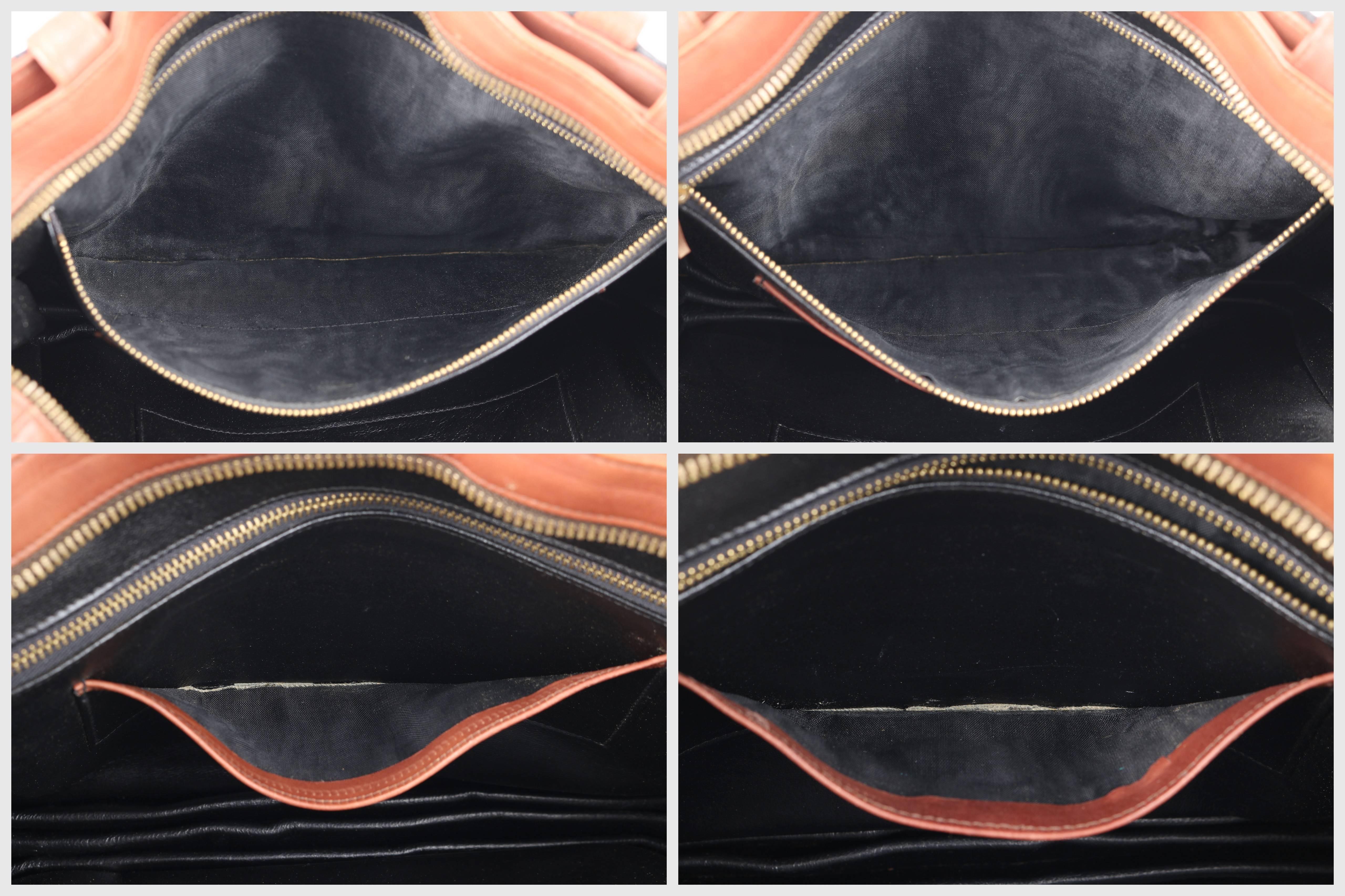 ROBERTA DI CAMERINO c.1976 Gray Wool & Brown Leather Dual Buckle Satchel Purse In Excellent Condition In Thiensville, WI