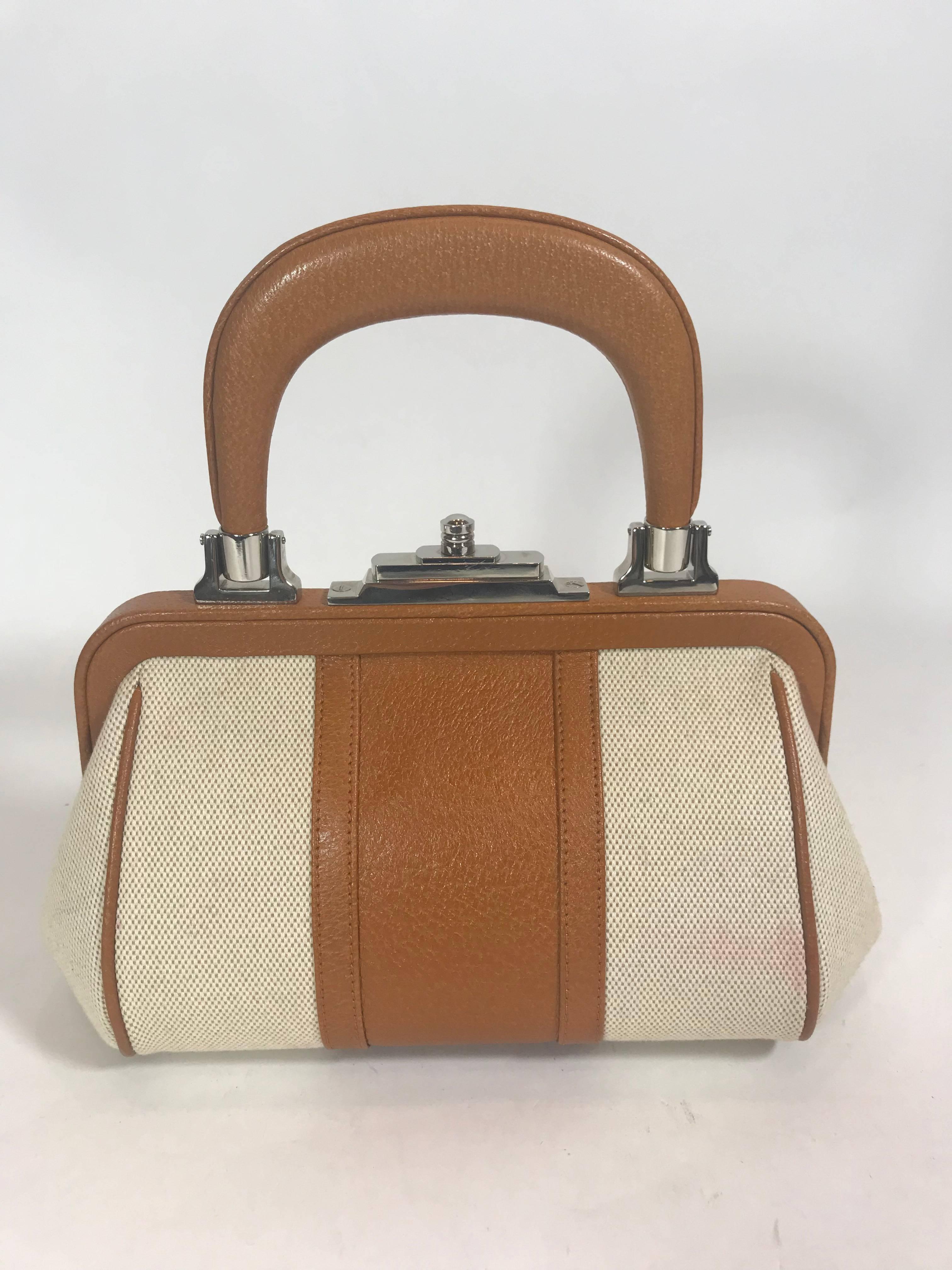 Brown Roberta Di Camerino Canvas Leather Frame Bag For Sale