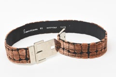 Roberta di Camerino Black & Brown Cut Velvet and Silver Plate Buckle Waist Belt