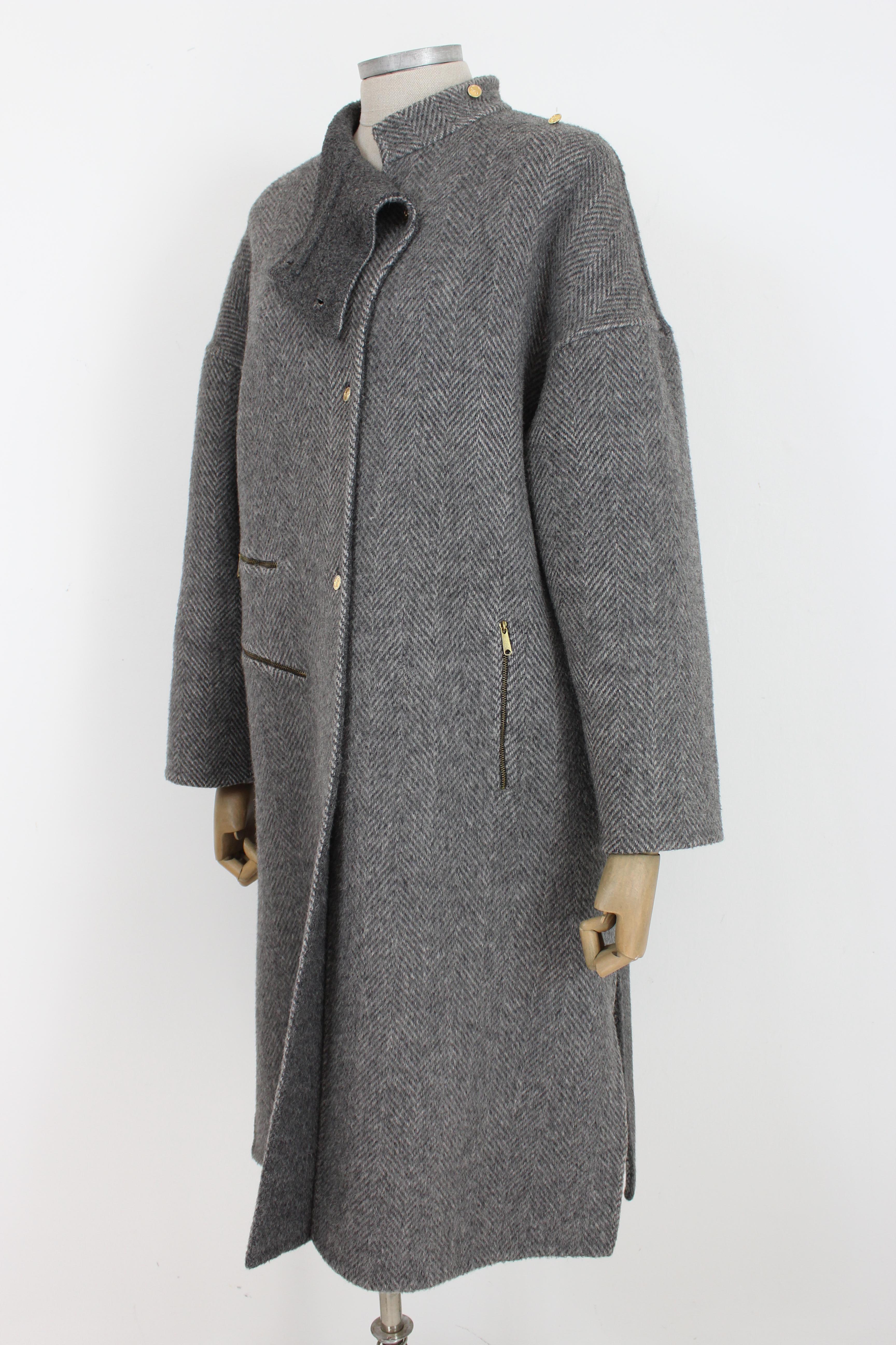 Women's Roberta di Camerino Gray Alpaca Herringbone Vintage Coat