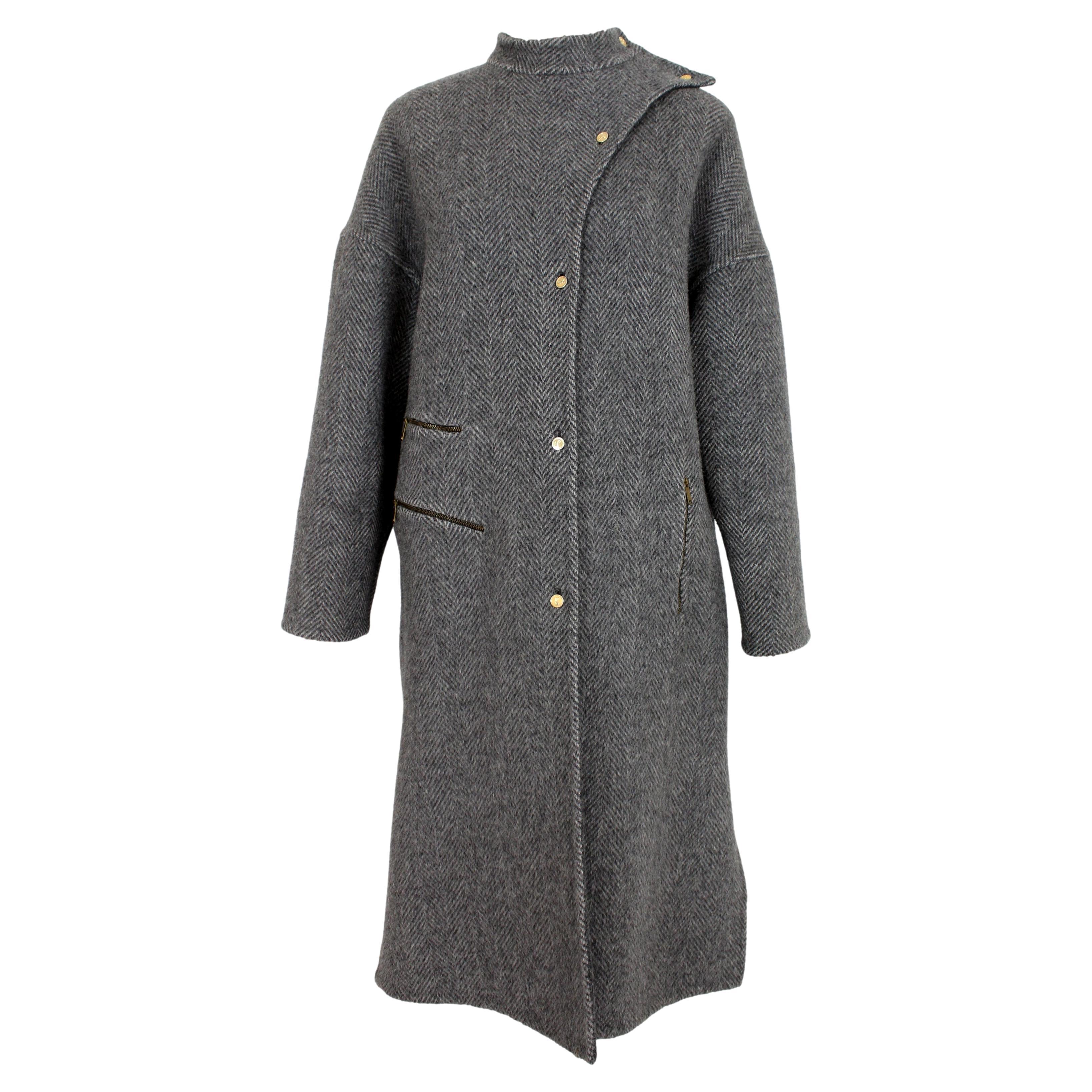 Roberta di Camerino Gray Alpaca Herringbone Vintage Coat