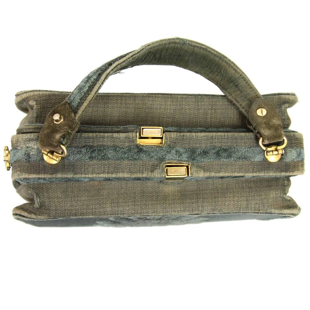 Gray Roberta Di Camerino Green Canvas Vintage Bag, 1960s