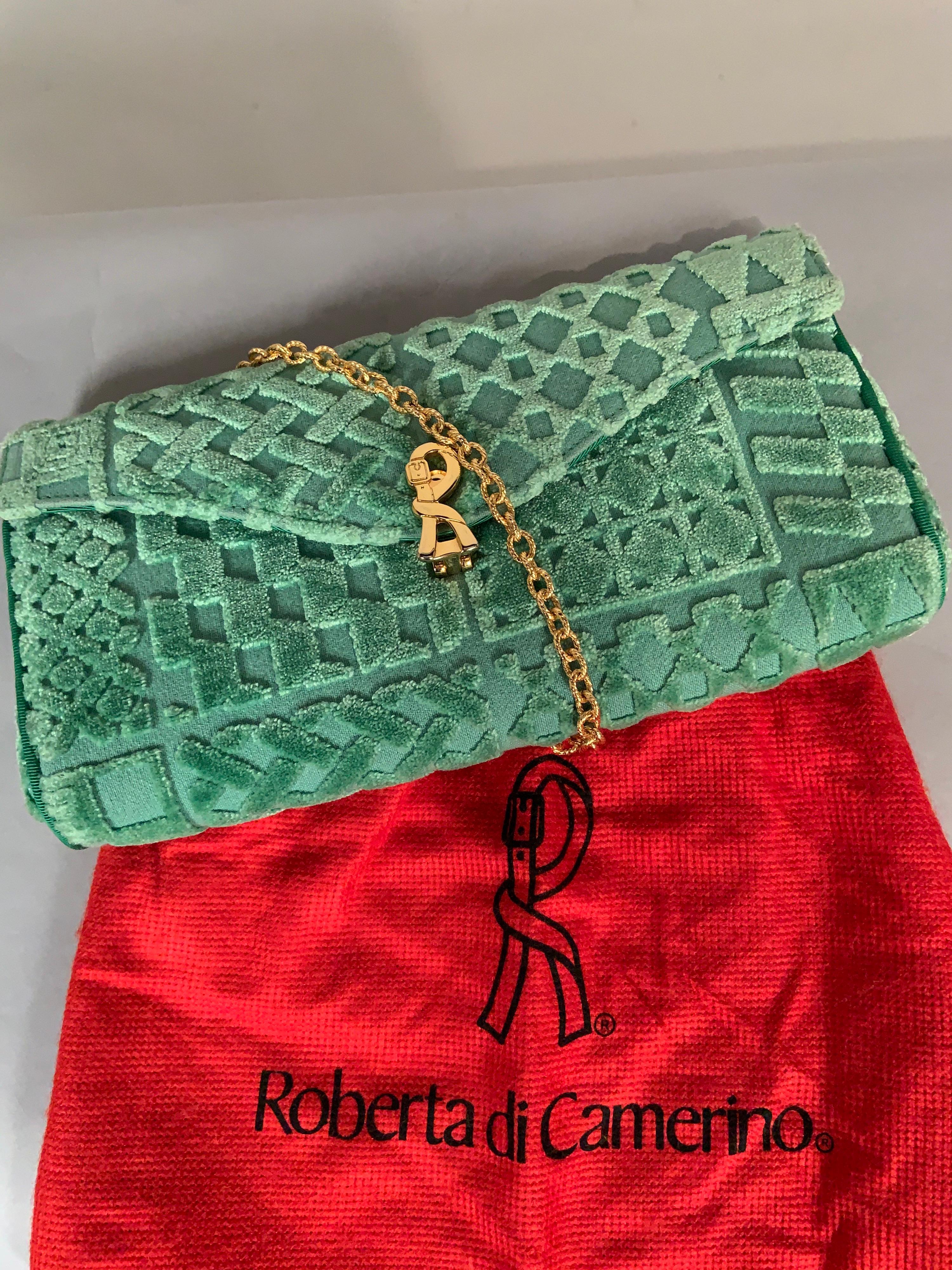 Gray Roberta di Camerino Green Cut Velvet Clutch or Shoulder Bag