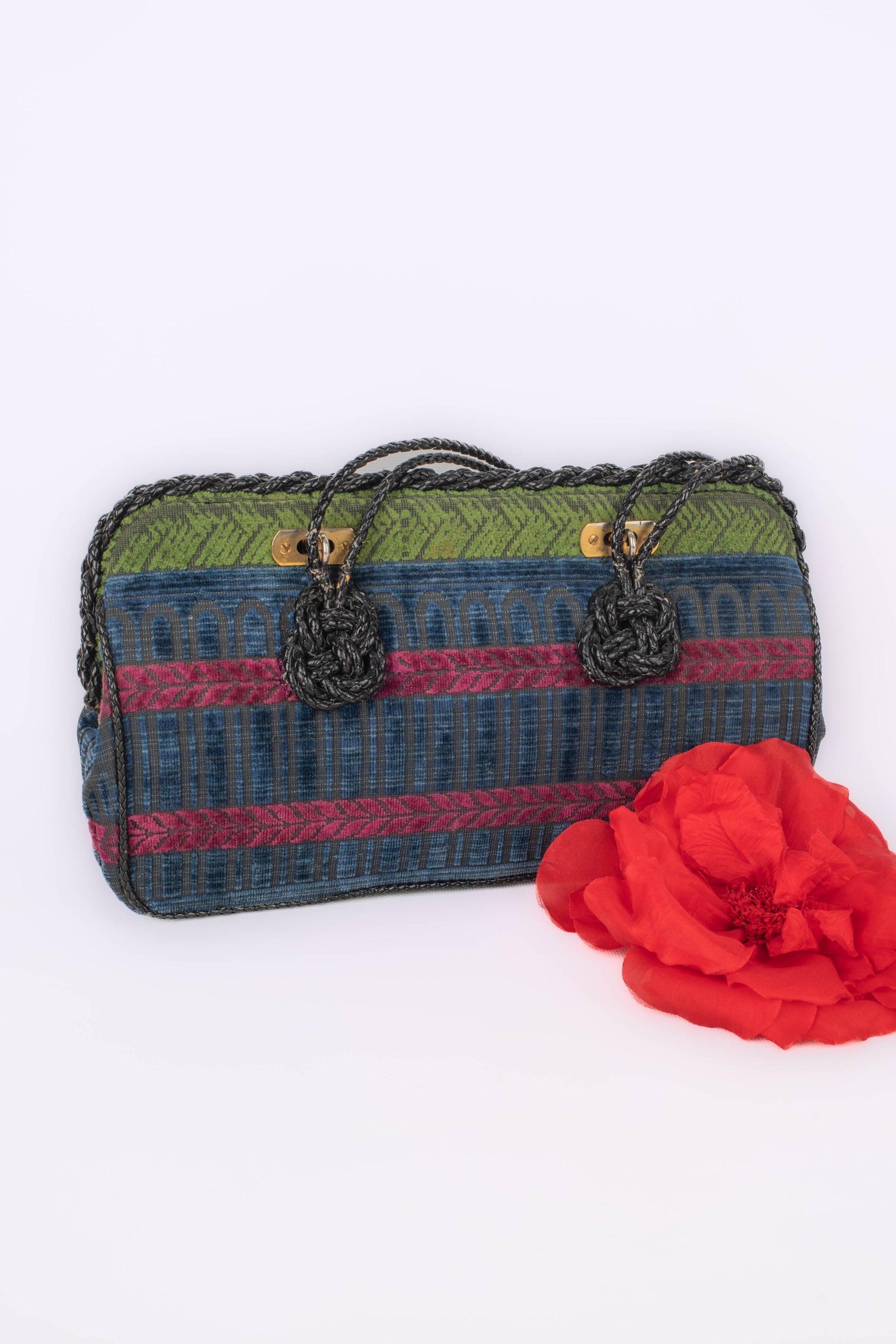 Roberta Di Camerino Green, Pink & Blue Velvet Handbag For Sale 8