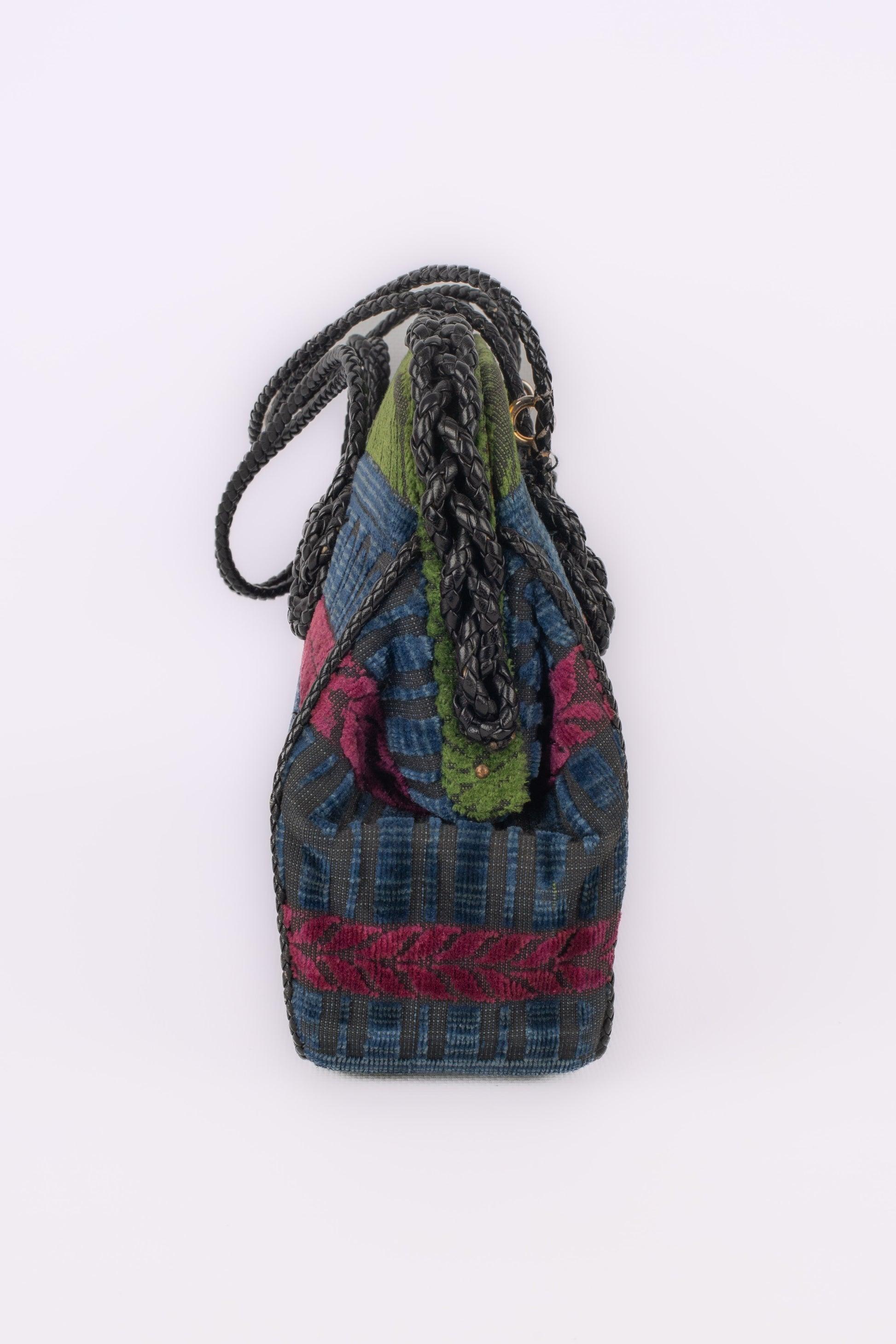 Black Roberta Di Camerino Green, Pink & Blue Velvet Handbag For Sale
