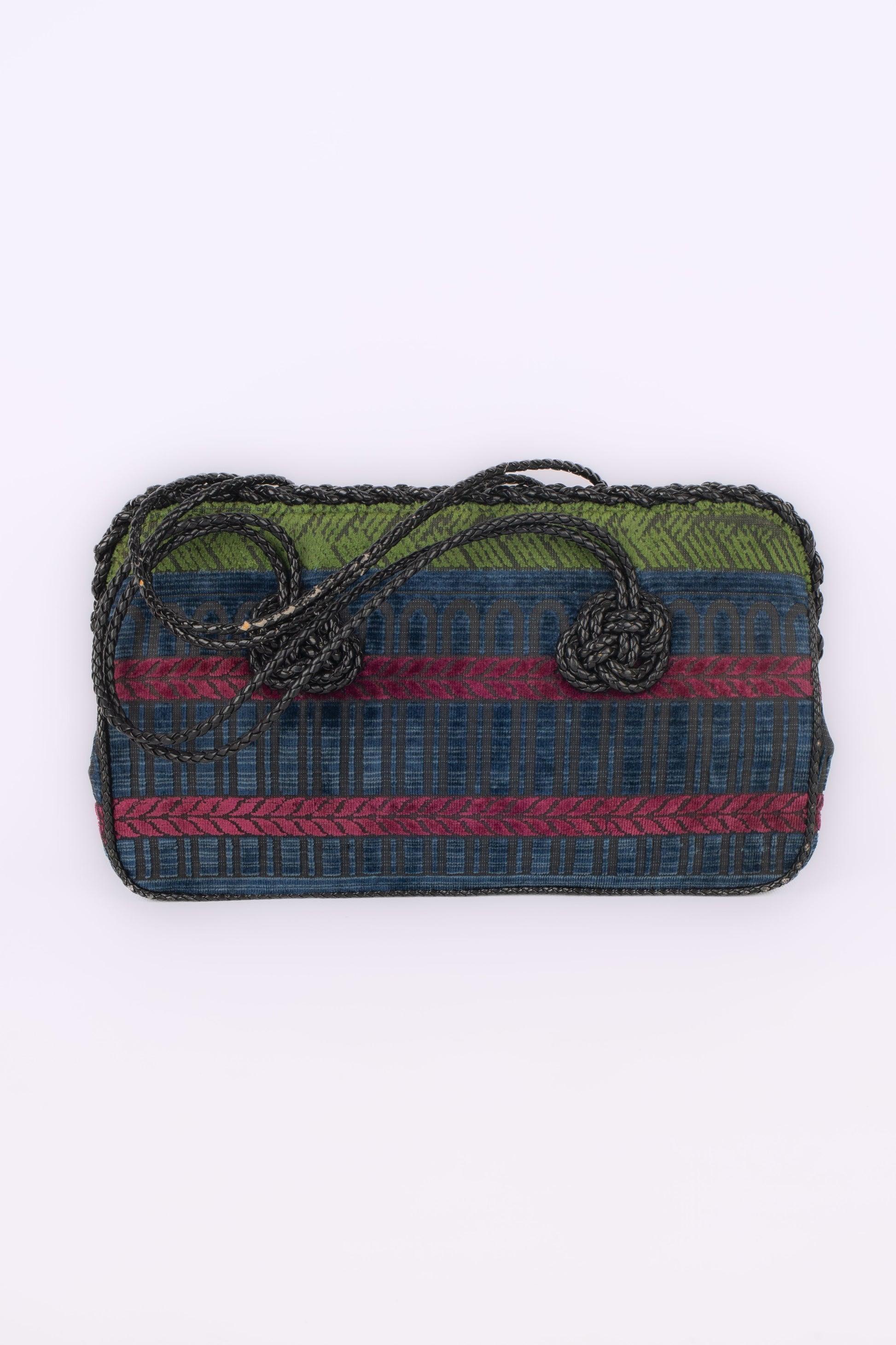 Roberta Di Camerino Green, Pink & Blue Velvet Handbag In Good Condition For Sale In SAINT-OUEN-SUR-SEINE, FR