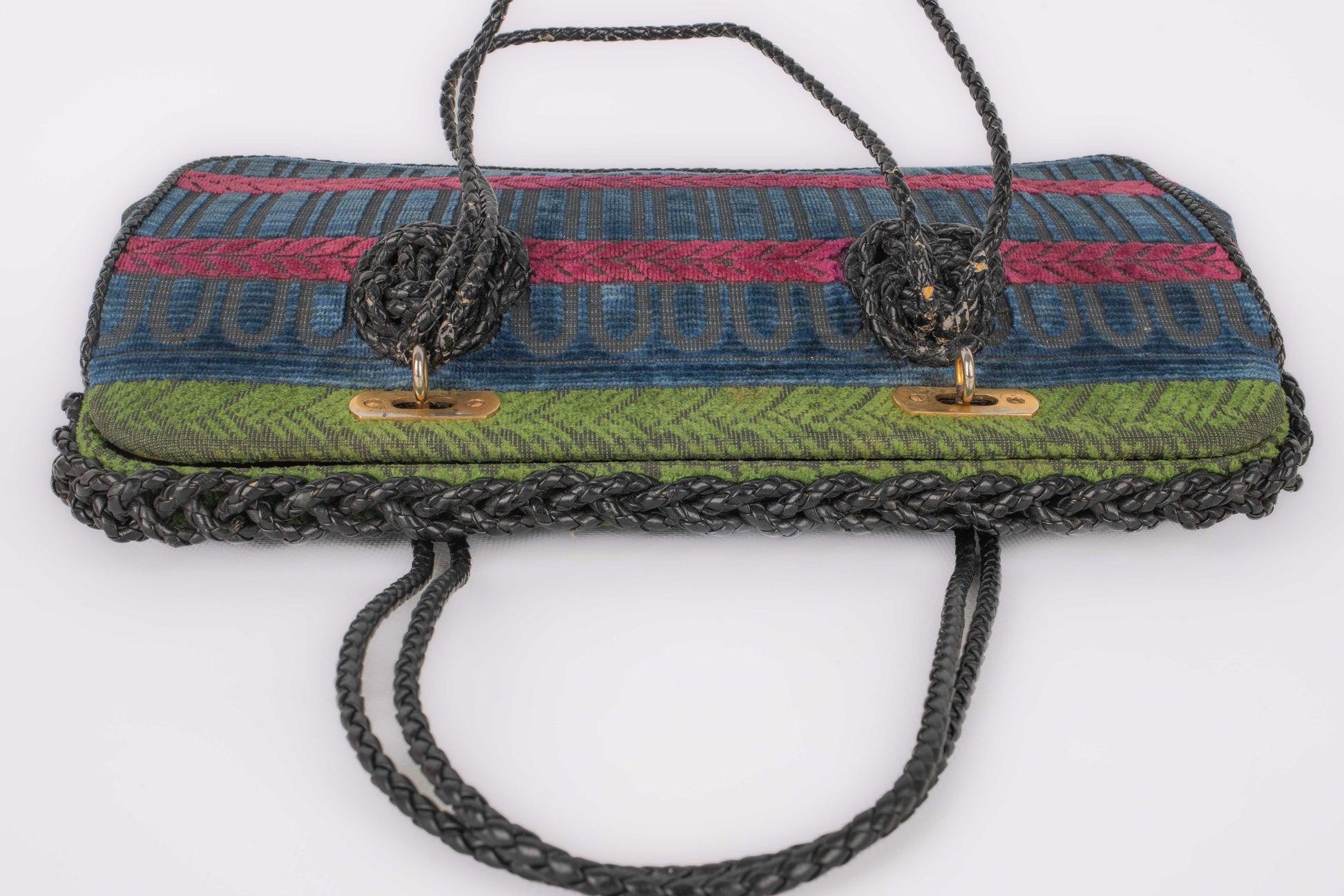 Roberta Di Camerino Green, Pink & Blue Velvet Handbag For Sale 3