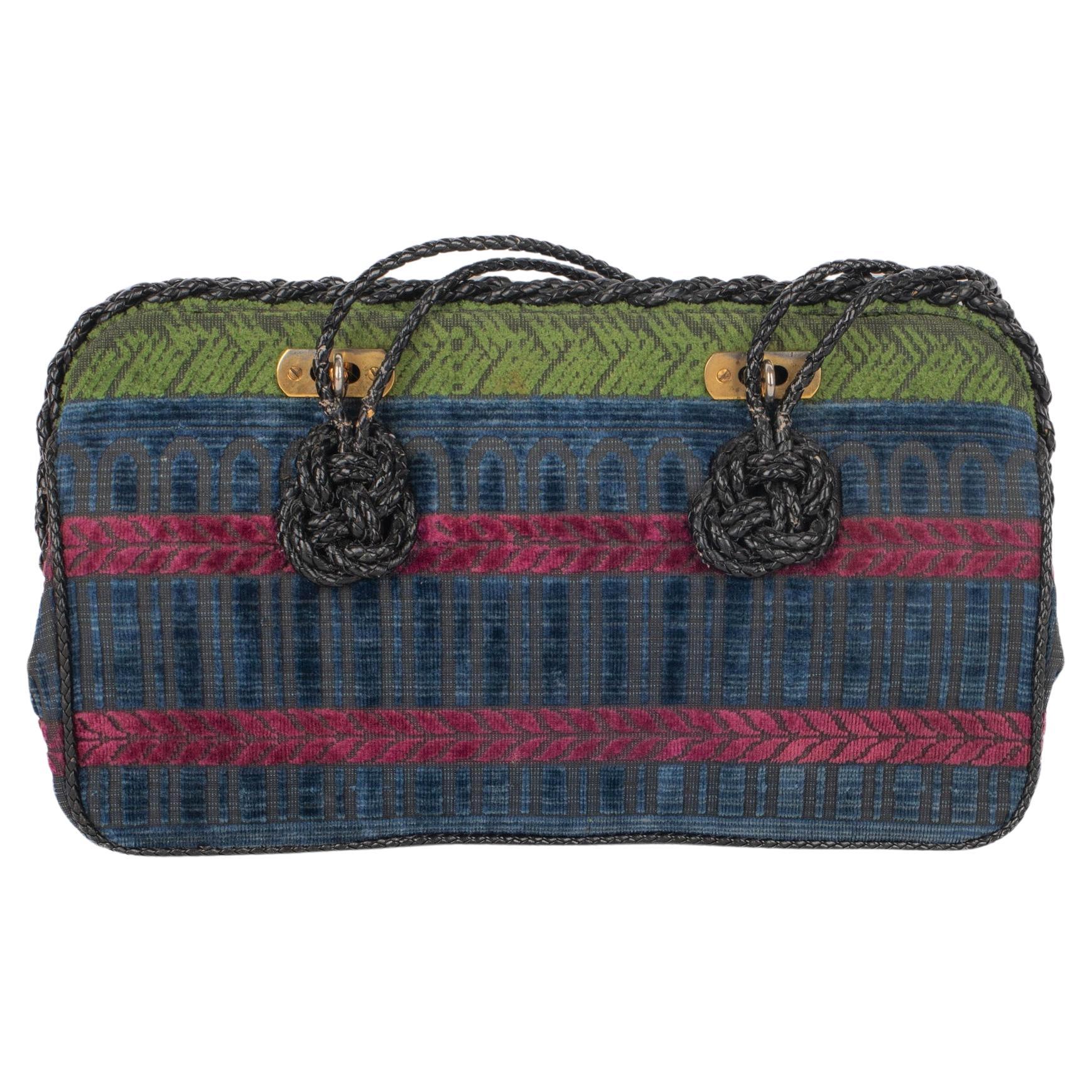 Roberta Di Camerino Green, Pink & Blue Velvet Handbag For Sale