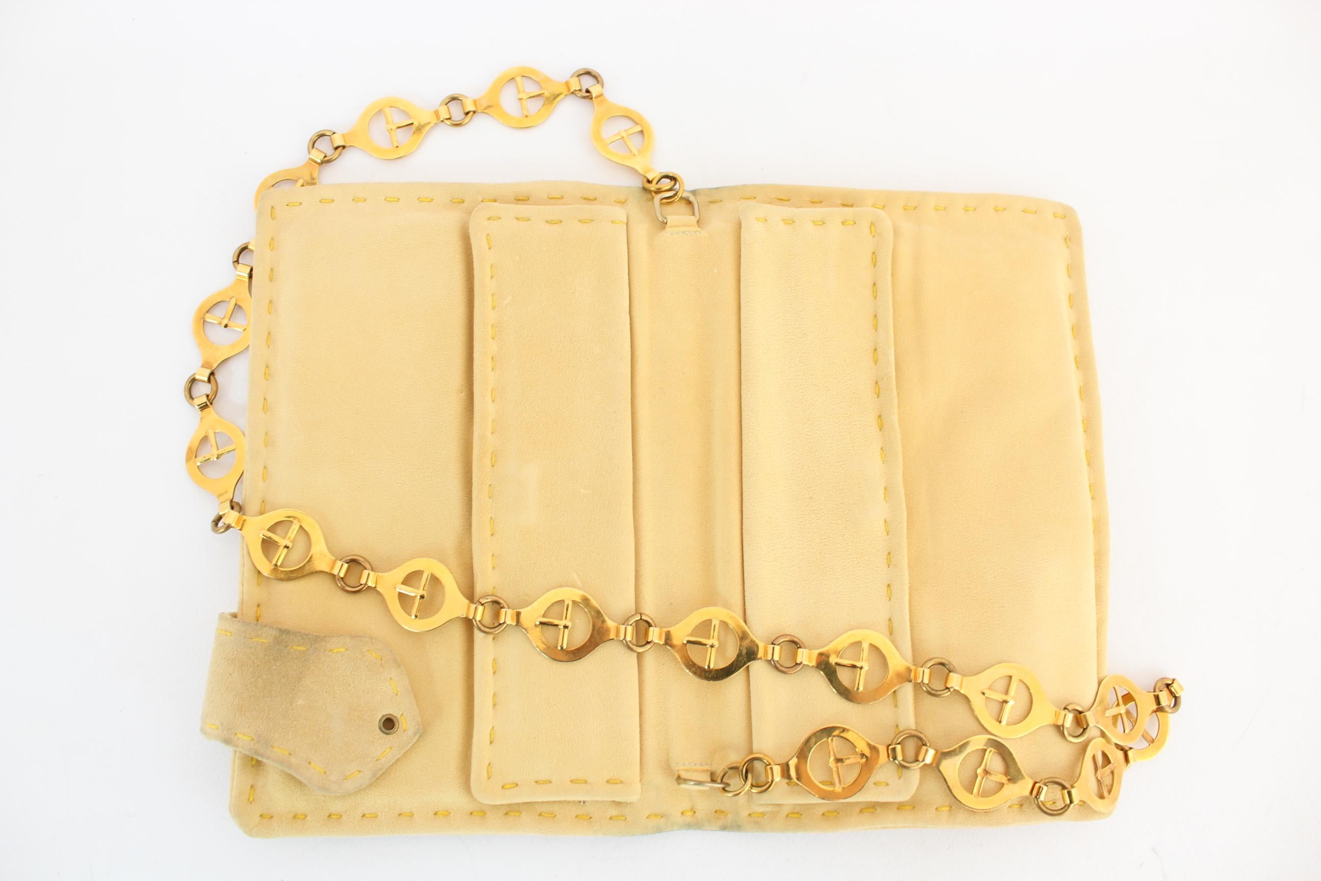 Women's Roberta di Camerino Leather Suede Beige Golden Chain Strap Shoulder Bag 1990s