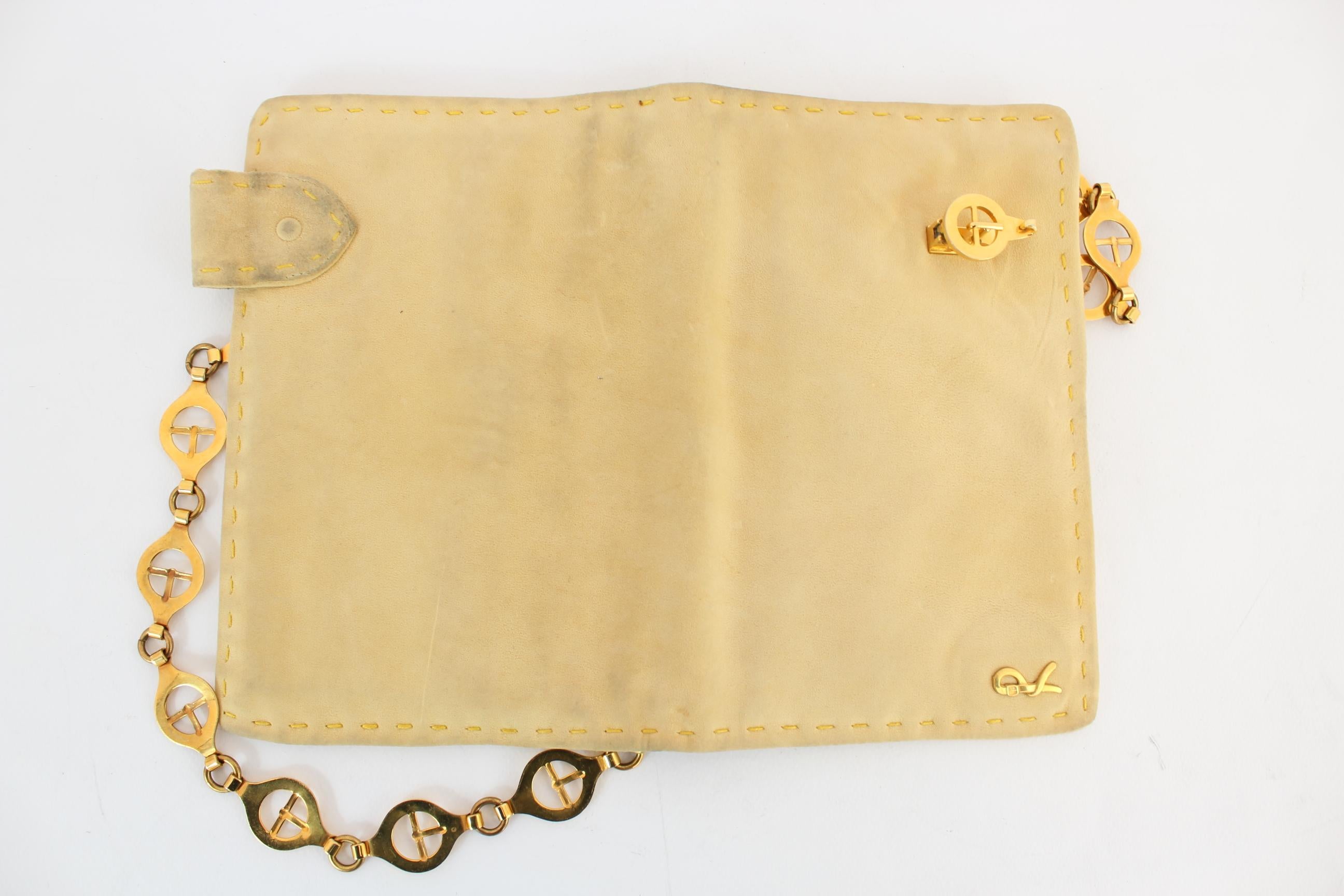 Roberta di Camerino Leather Suede Beige Golden Chain Strap Shoulder Bag 1990s 1