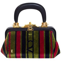 Roberta di Camerino Red Navy & Green Velvet Frame Bag