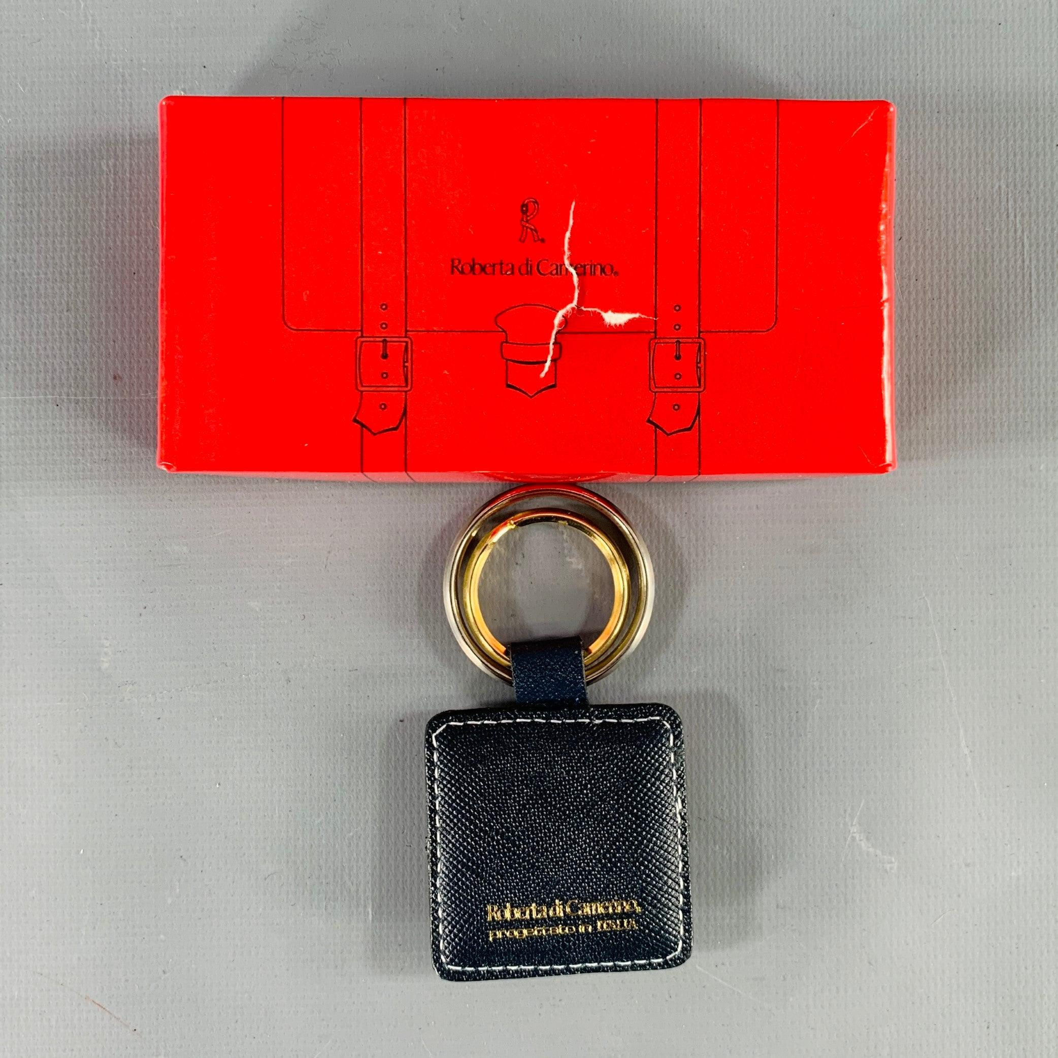 Black ROBERTA DI CAMERINO Saffiano Leather Double Ring Keyring For Sale