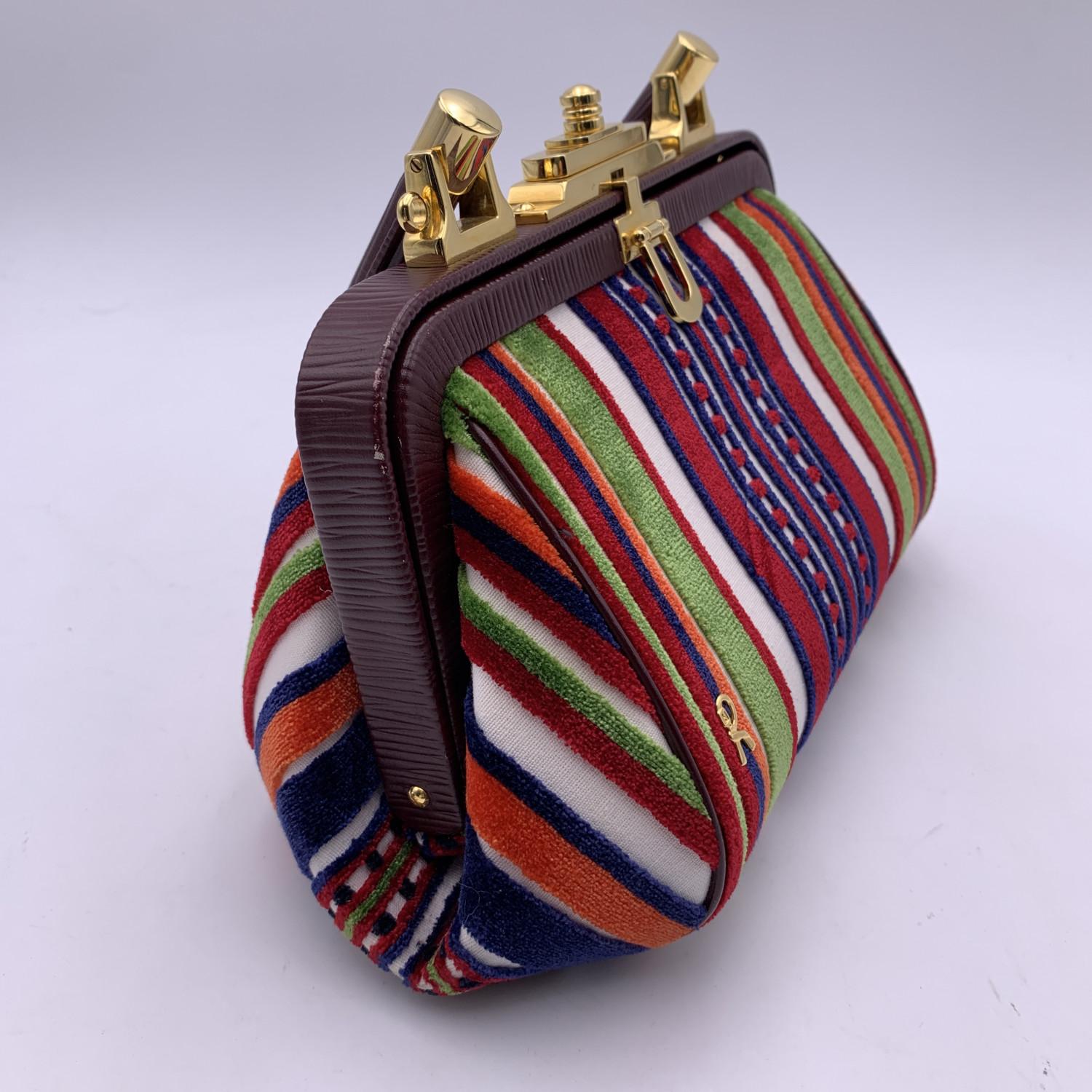 Women's Roberta Di Camerino Striped Multicolor Velvet Bagonghi Doctor Bag