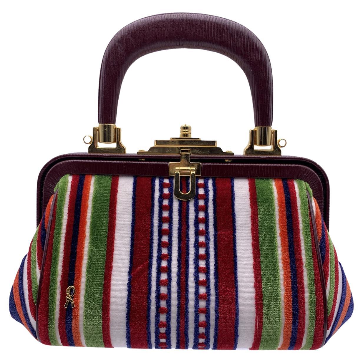 Roberta Di Camerino Striped Multicolor Velvet Bagonghi Doctor Bag