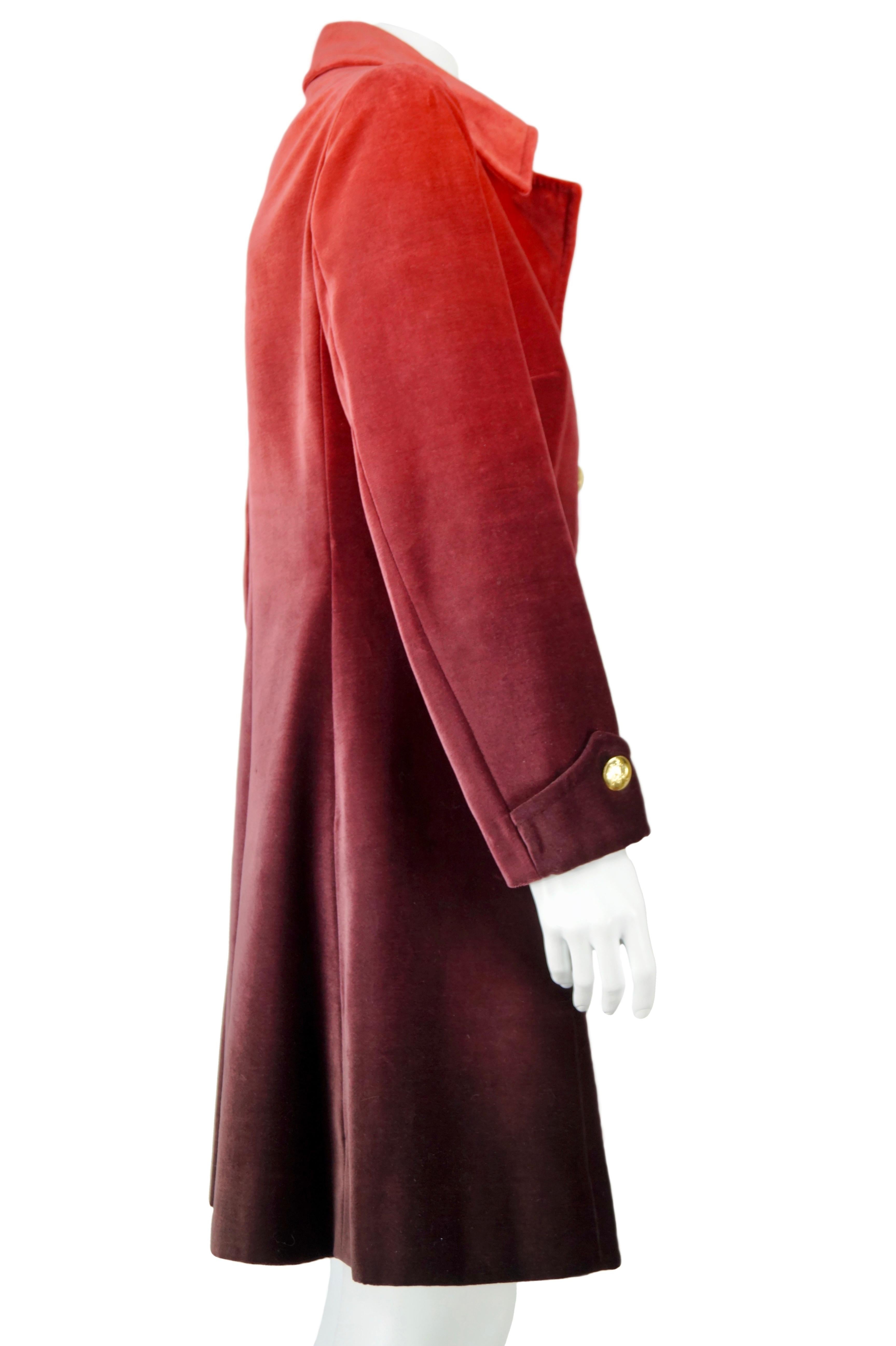 Brown Roberta di Camerino velvet red coat vintage 70s For Sale