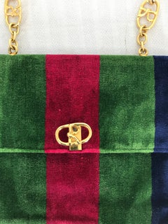 Roberta di Camerino Velvet Stripe Flap Bag With Gold R Chain 1970s